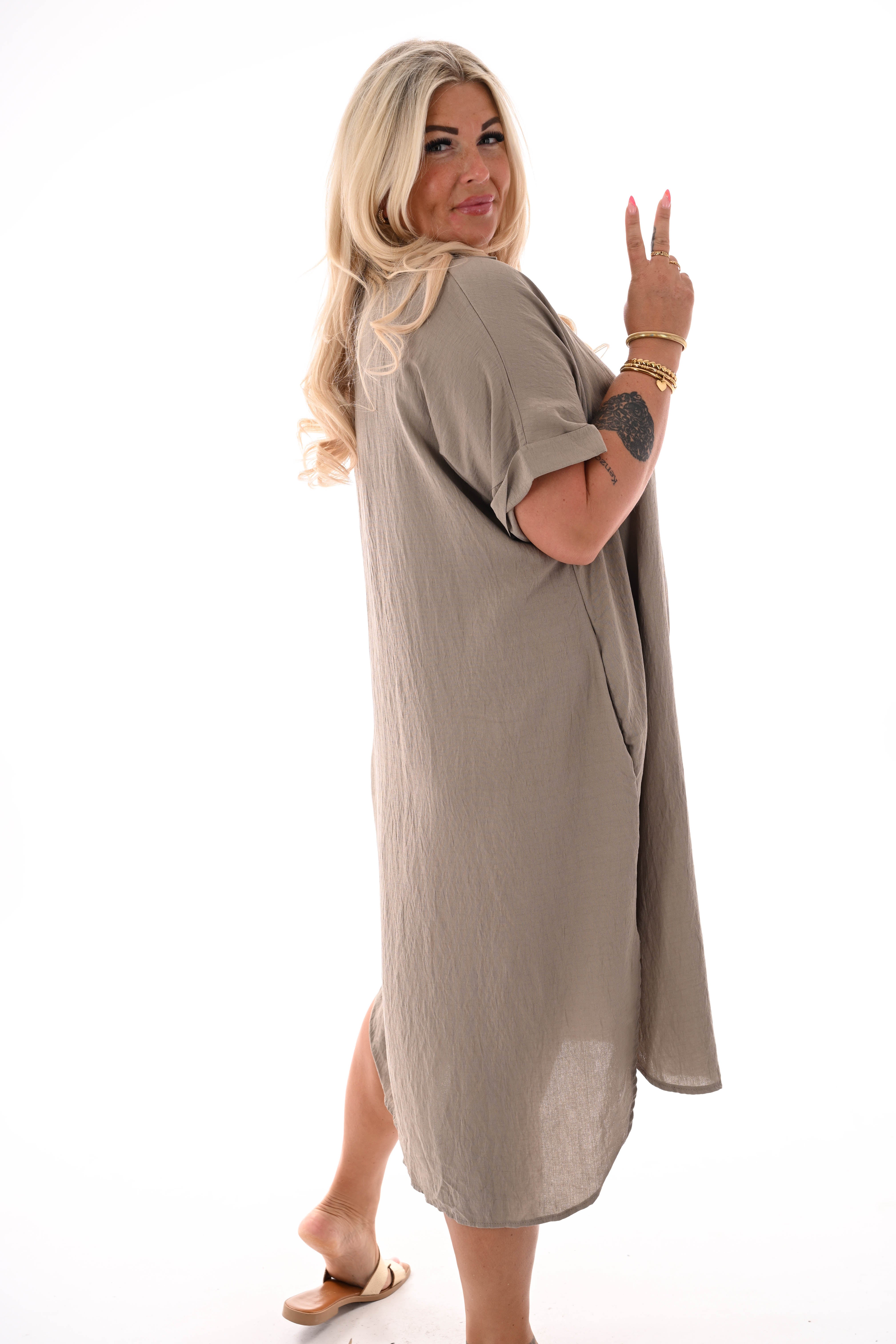 Jurk korte mouwen taupe