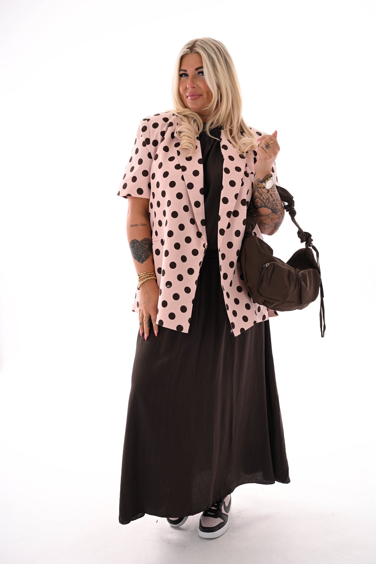 Tweedelig set rok mouwloze top uni donkerbruin