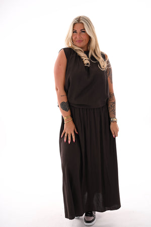 Tweedelig set rok mouwloze top uni donkerbruin