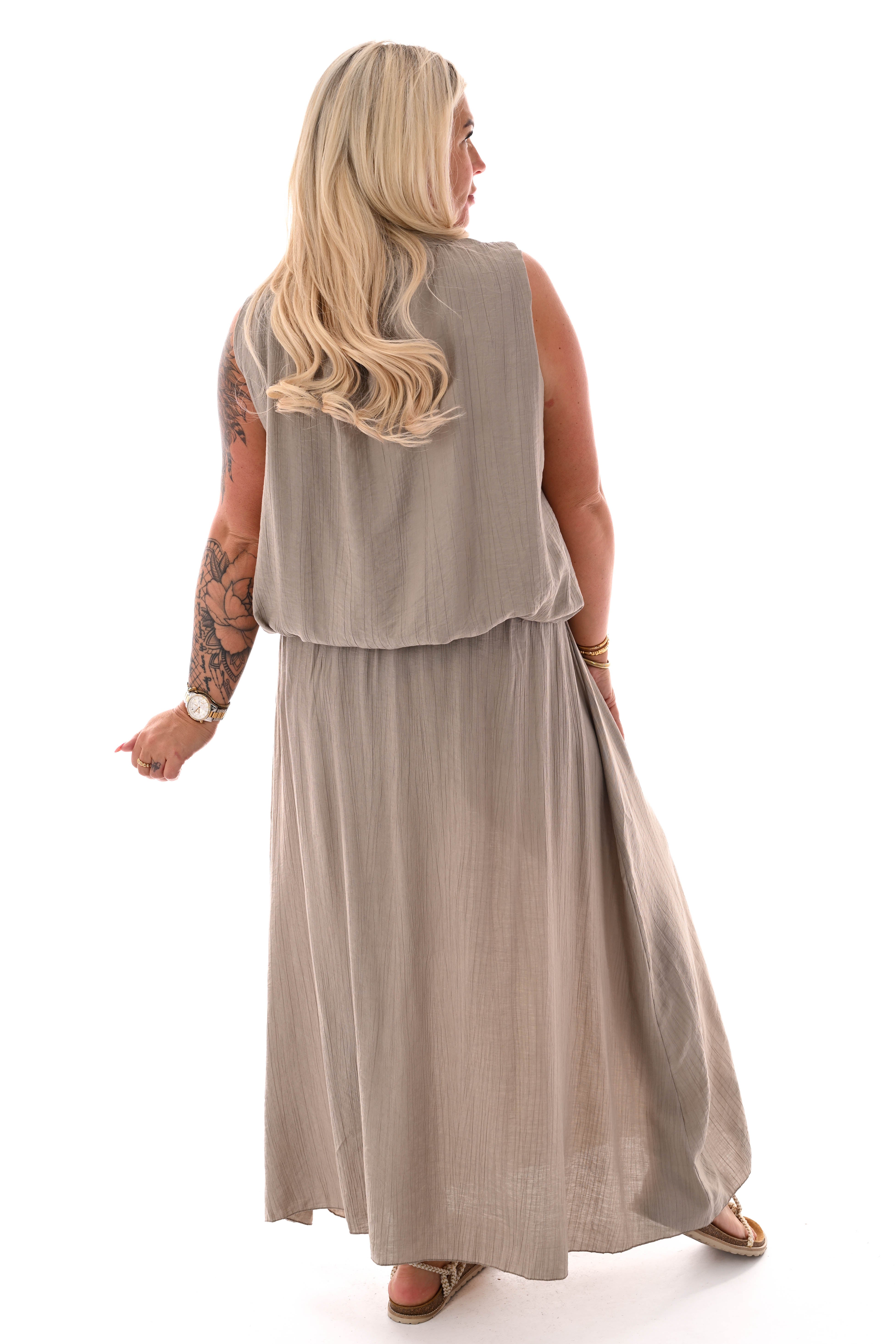 Tweedelig set rok mouwloze top uni beige