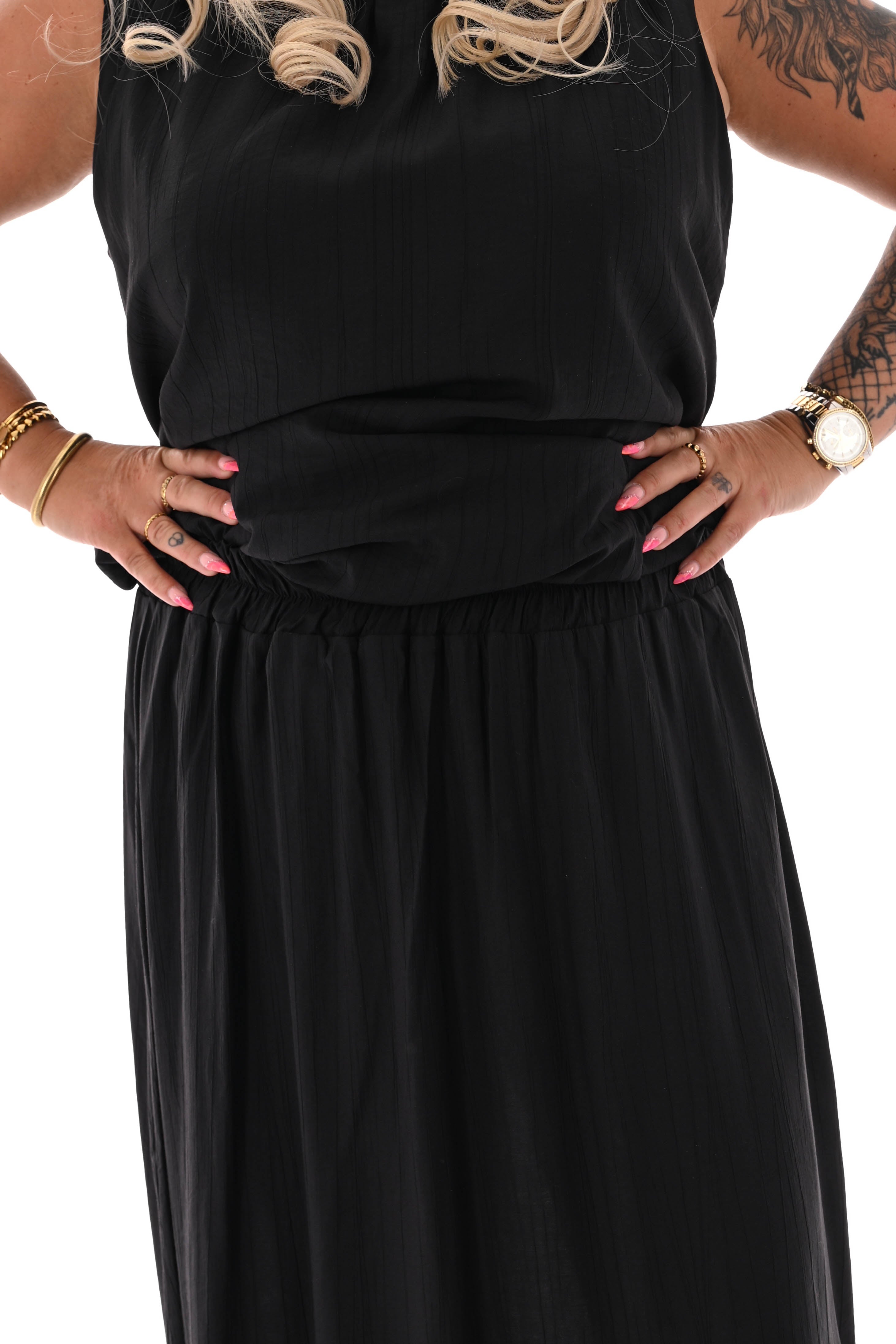 Tweedelig set rok mouwloze top uni zwart