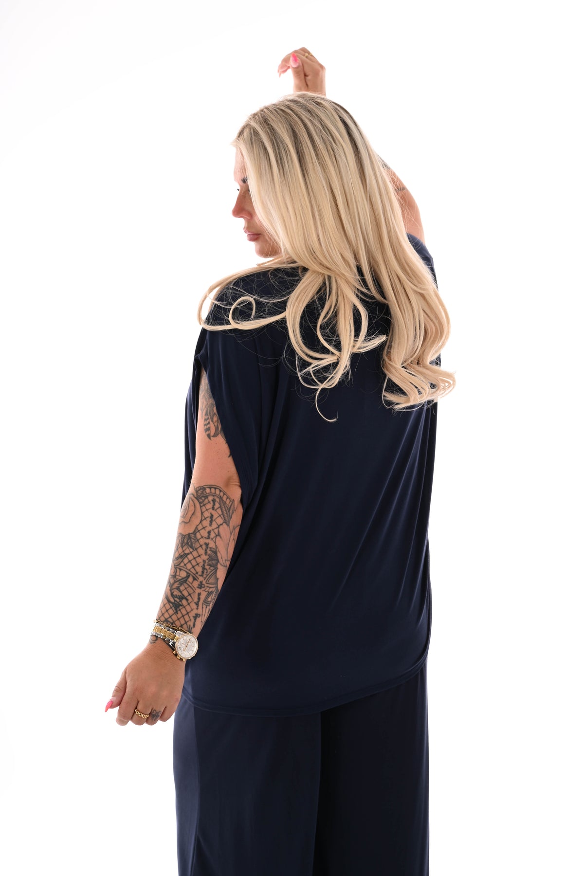 Tweedelig set asymmetric uni marineblauw