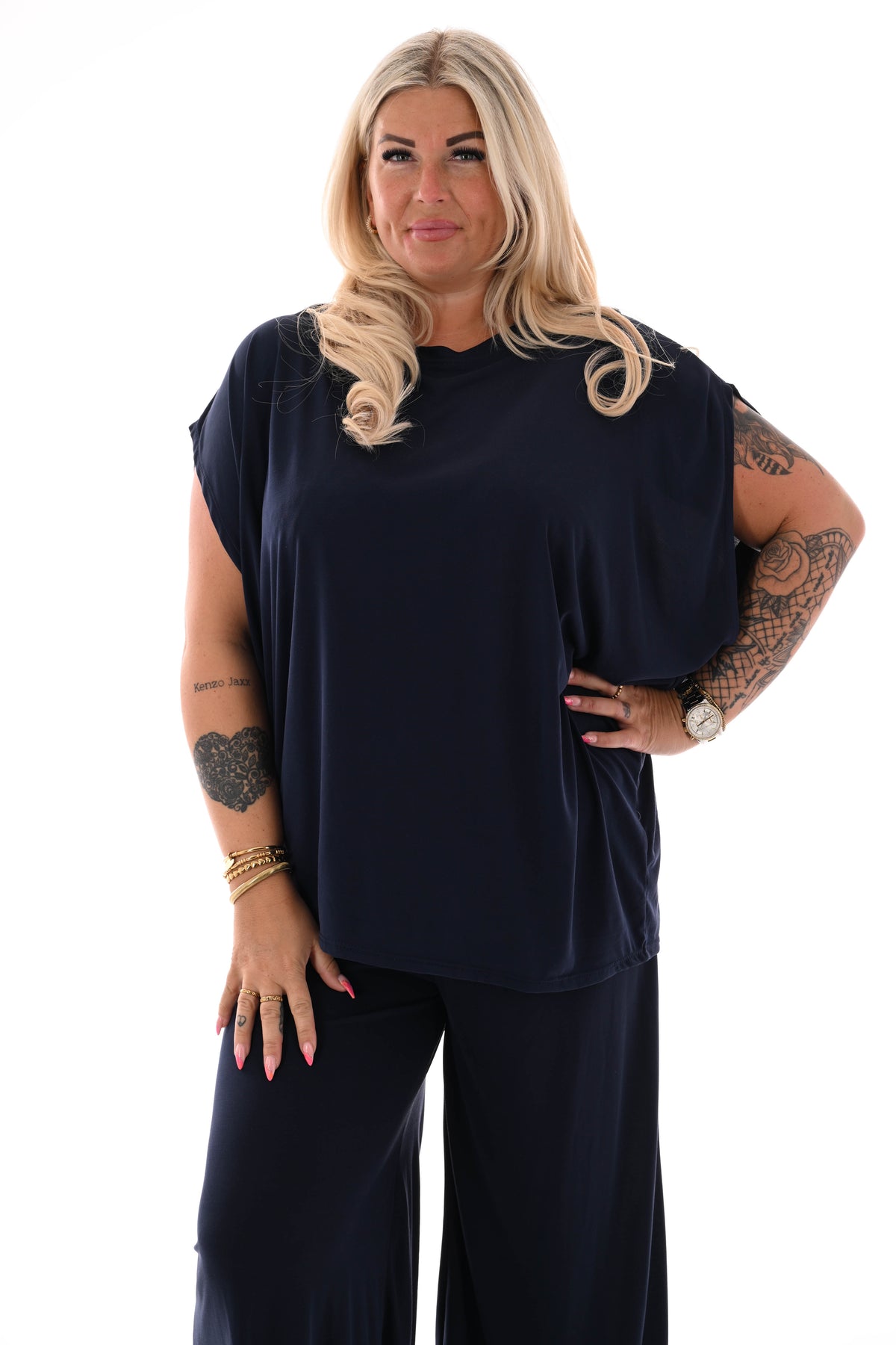 Tweedelig set asymmetric uni marineblauw