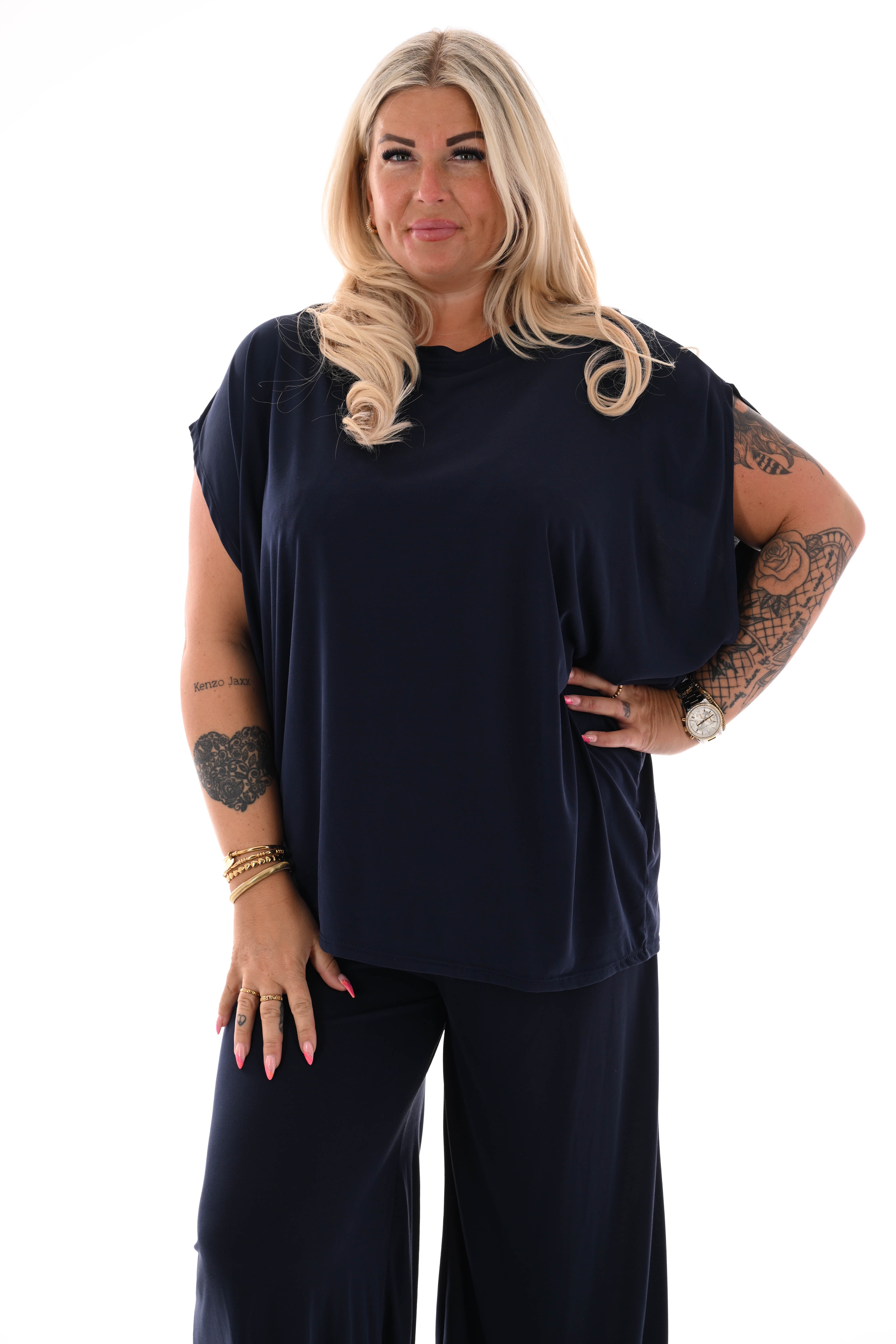 Tweedelig set asymmetric uni marineblauw