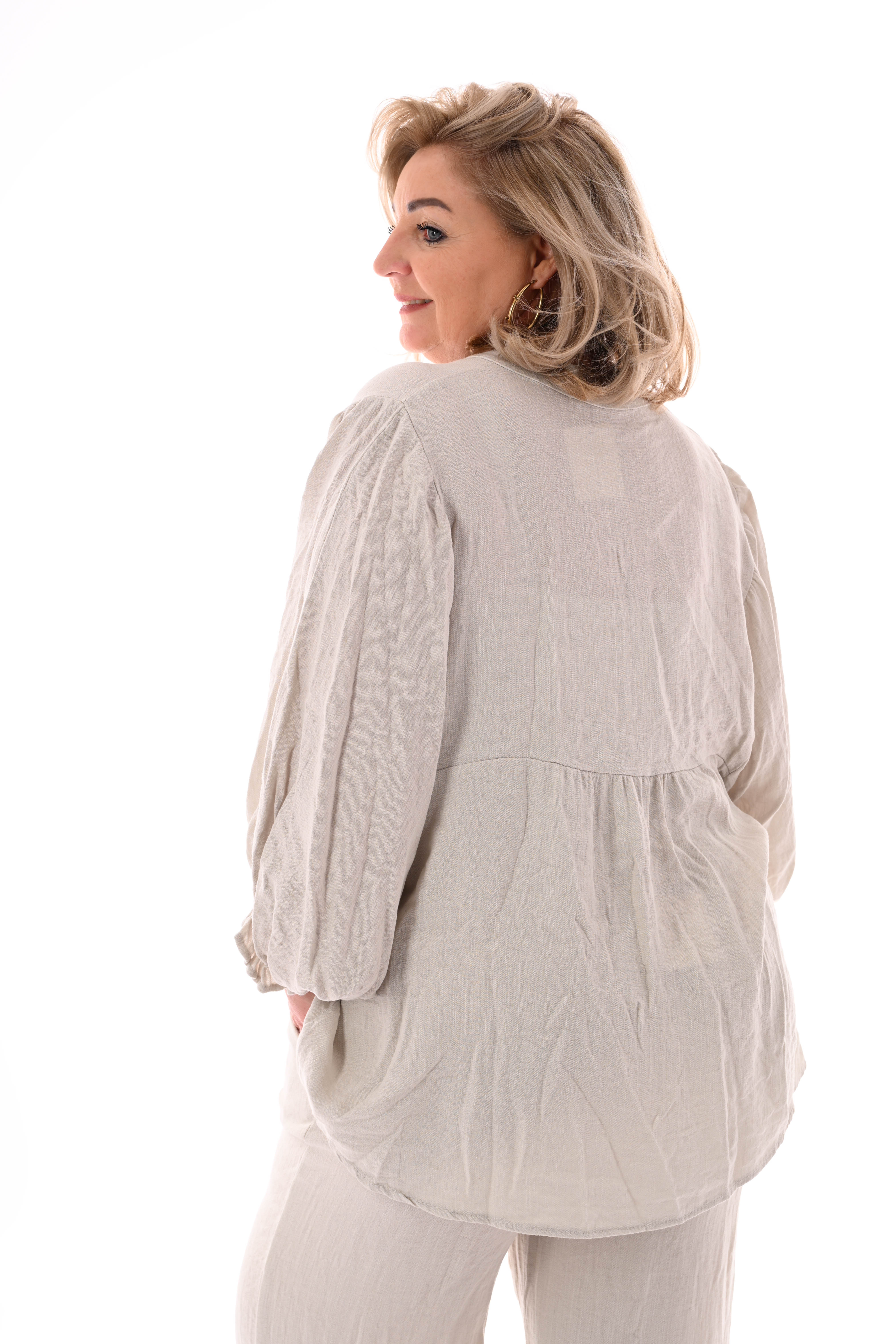 Tweedelig set top 3/4e vleermuismouwen beige