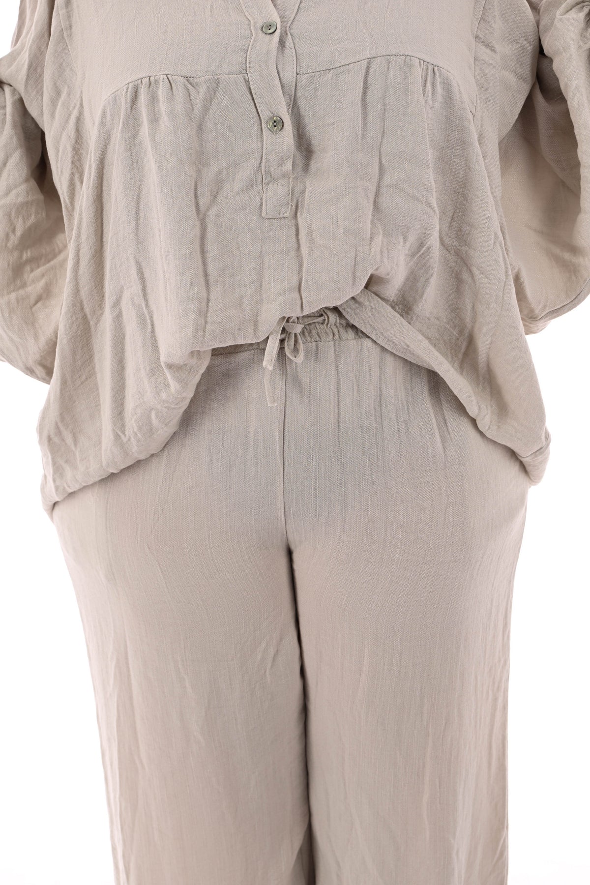 Tweedelig set top 3/4e vleermuismouwen beige