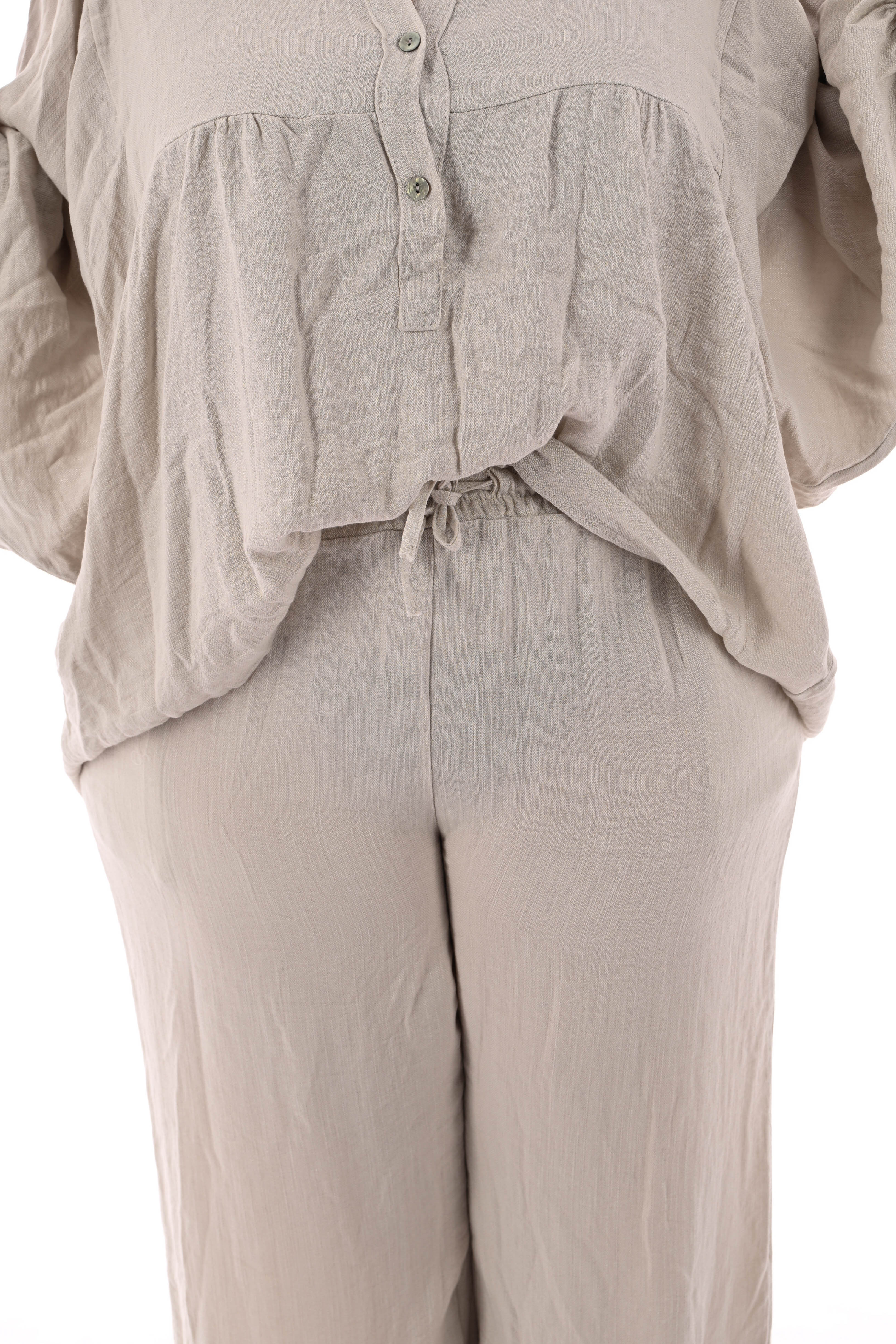 Tweedelig set top 3/4e vleermuismouwen beige