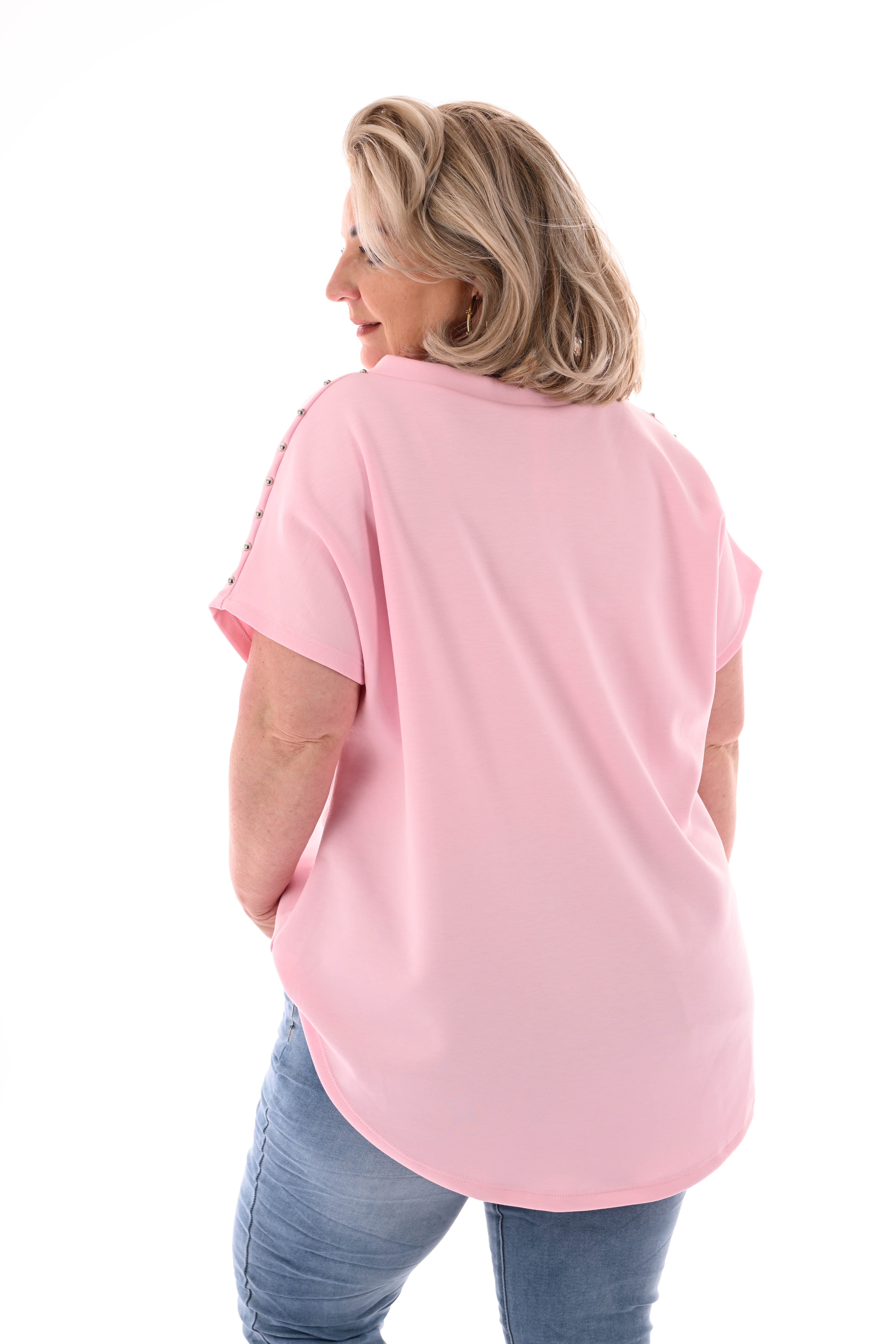 T-shirt v-hals met studs lichtroze
