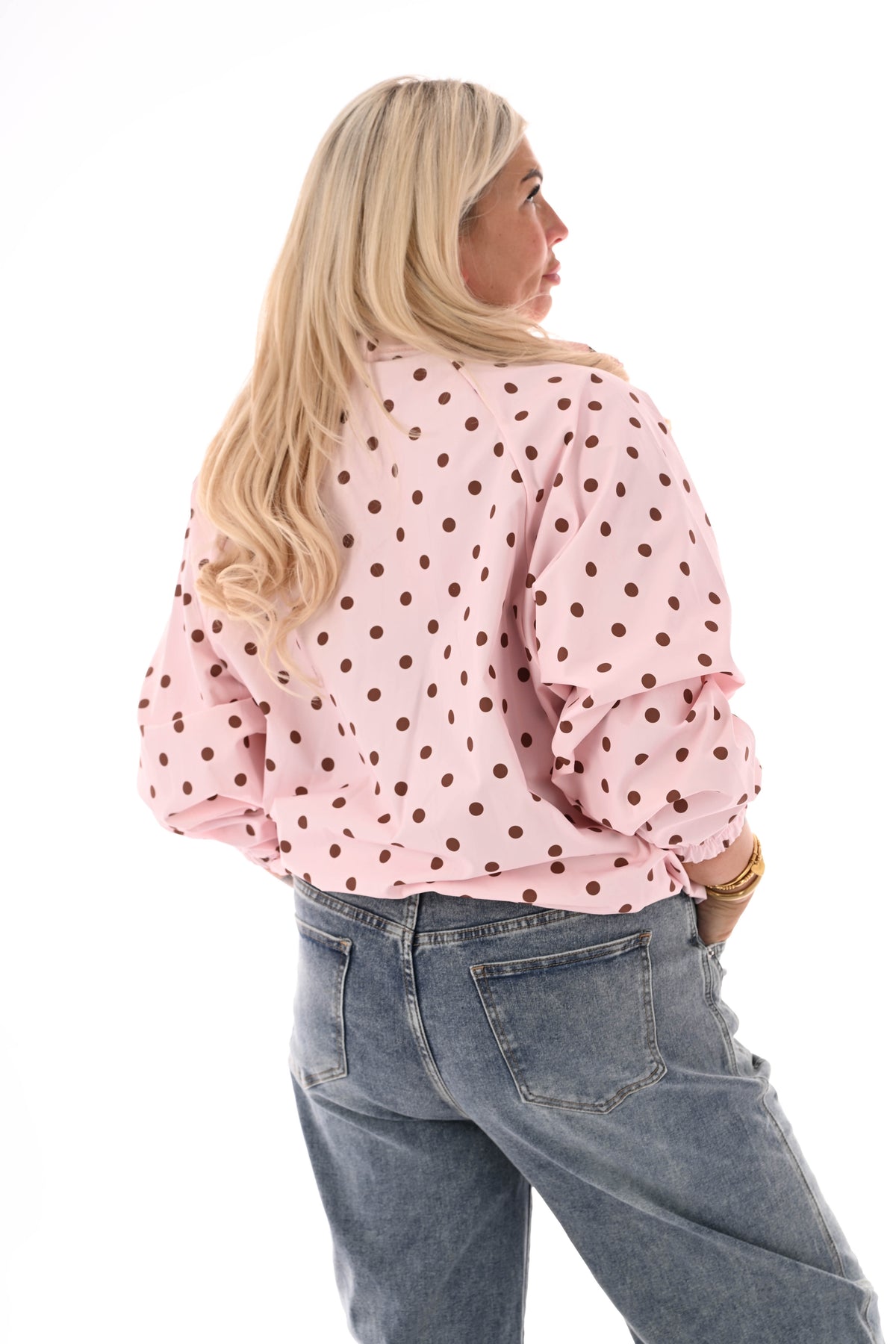 Korte jas dots lichtroze