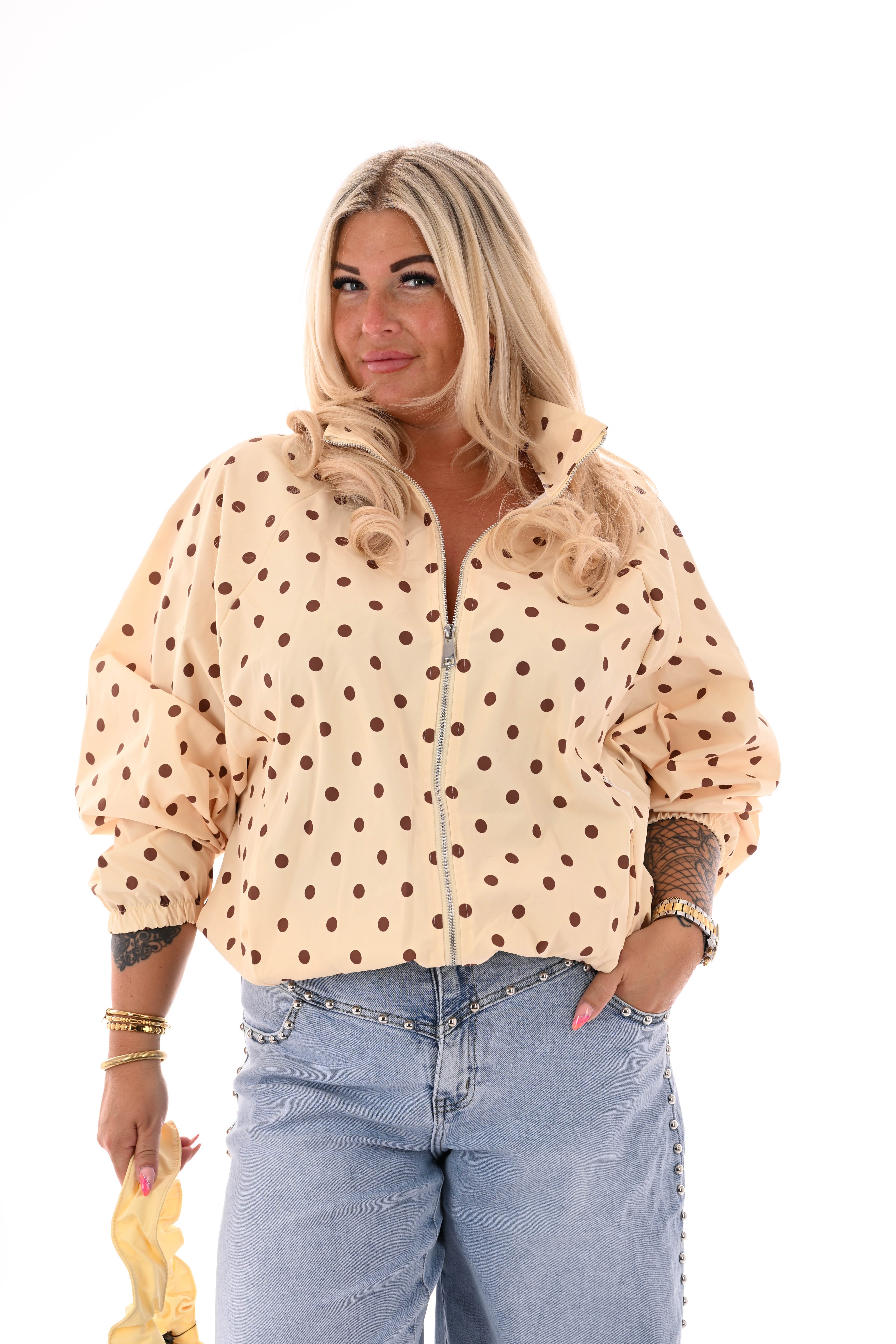 Korte jas dots botergeel