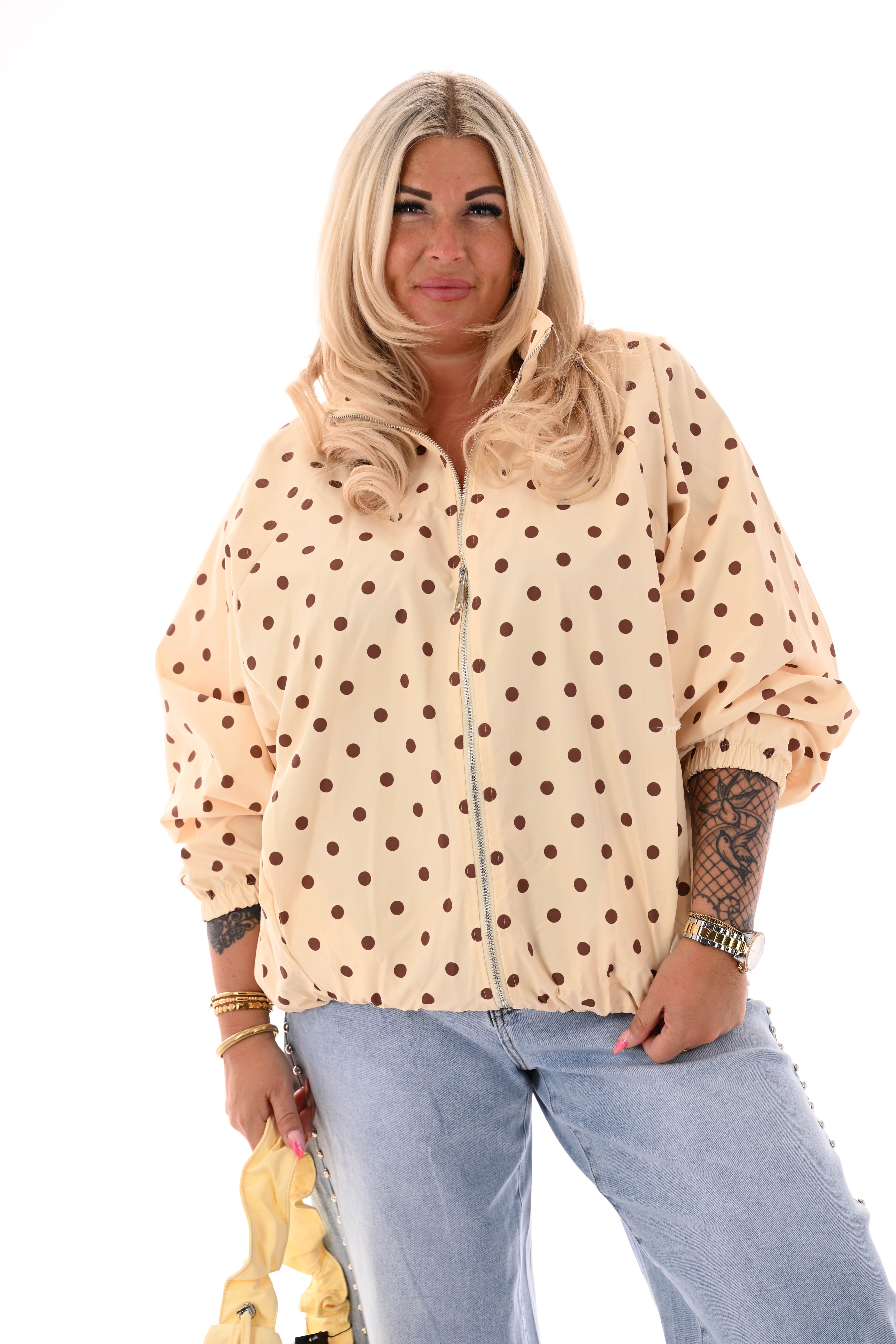 Korte jas dots botergeel