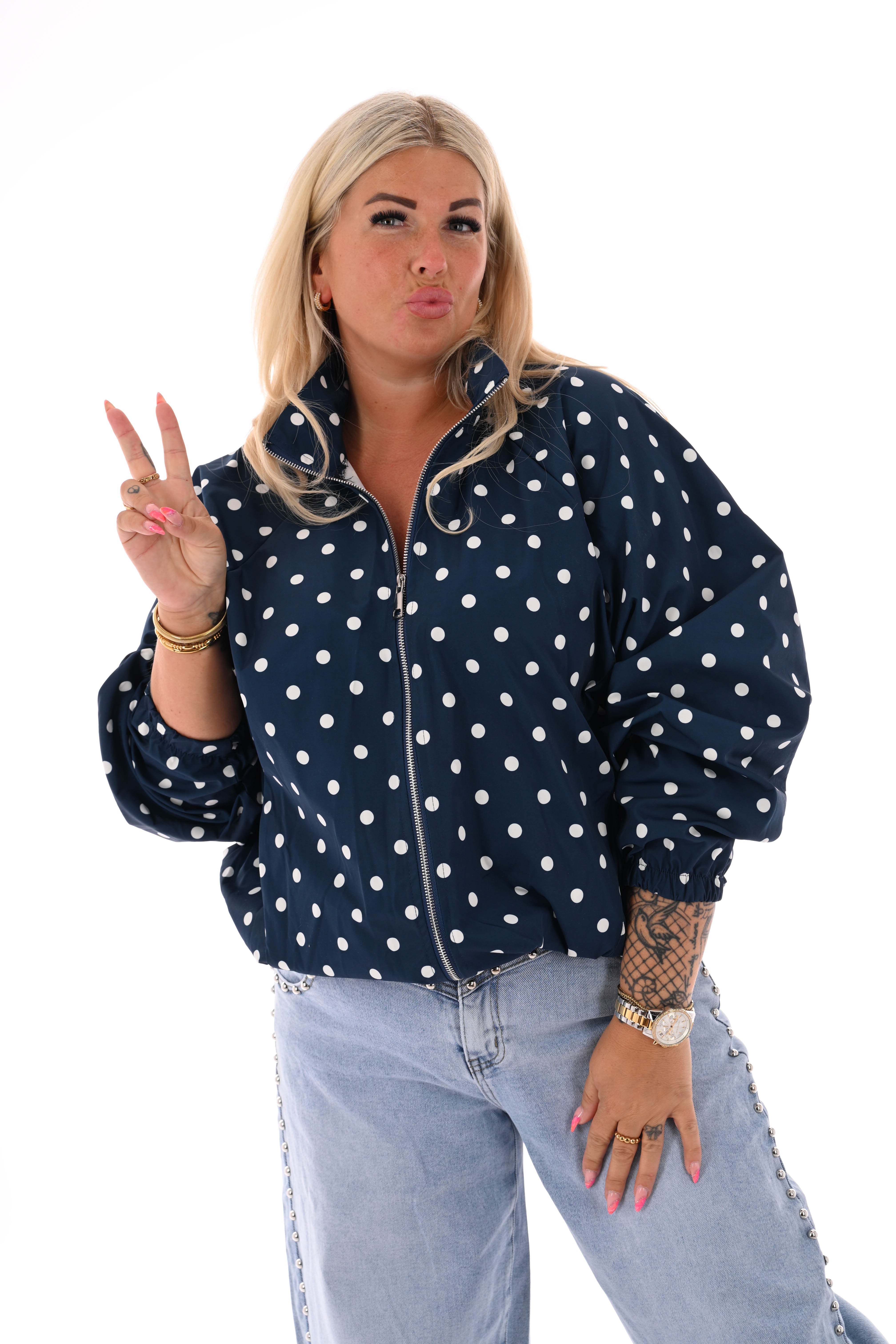 Korte jas dots marineblauw