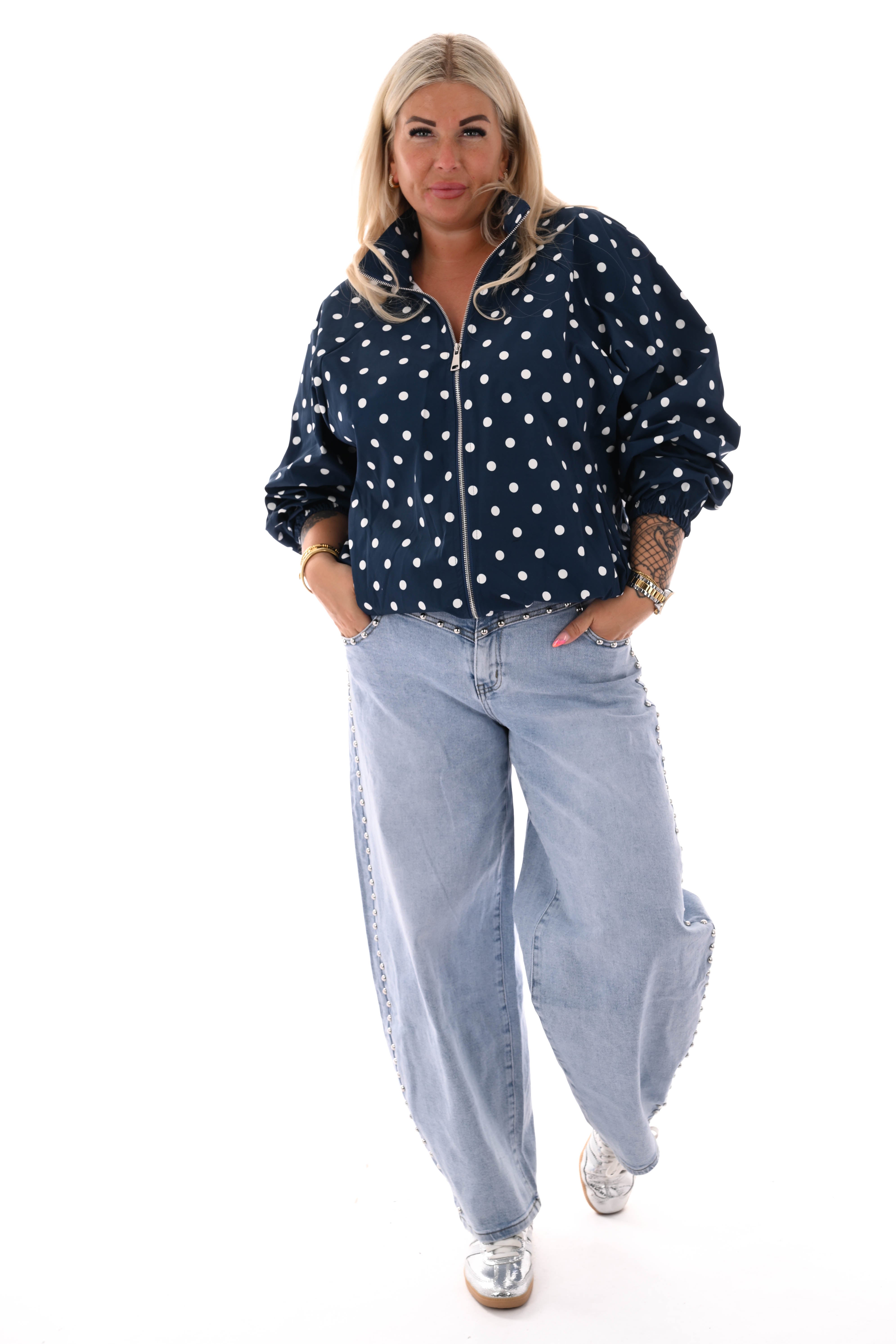 Korte jas dots marineblauw