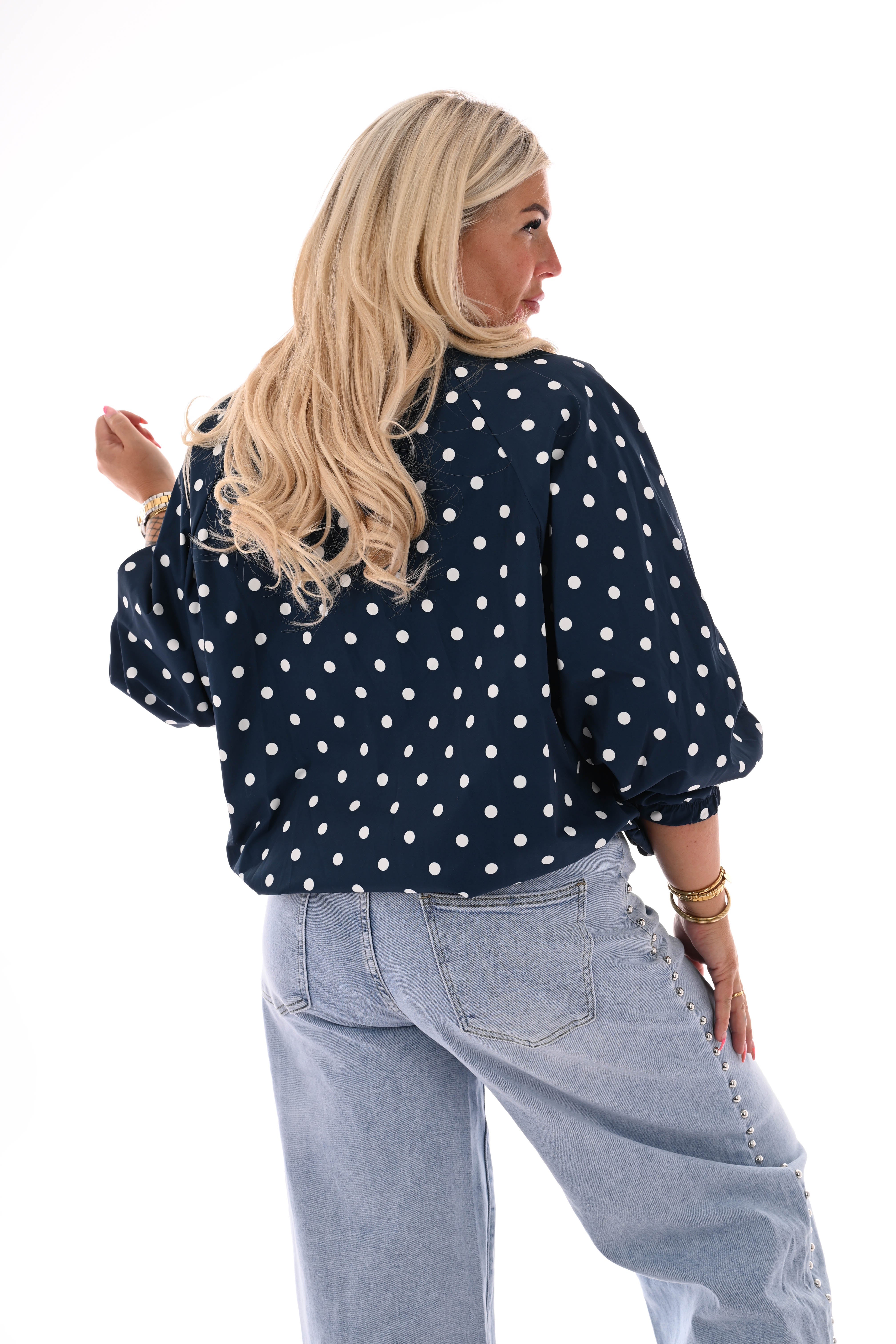 Korte jas dots marineblauw