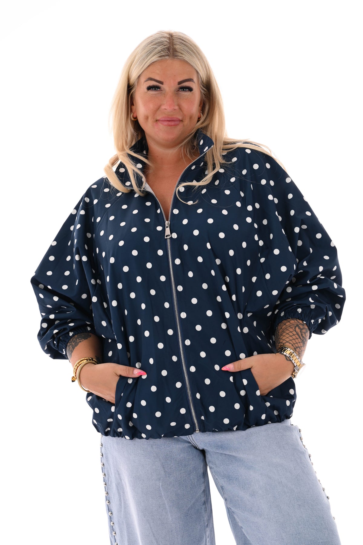 Korte jas dots marineblauw