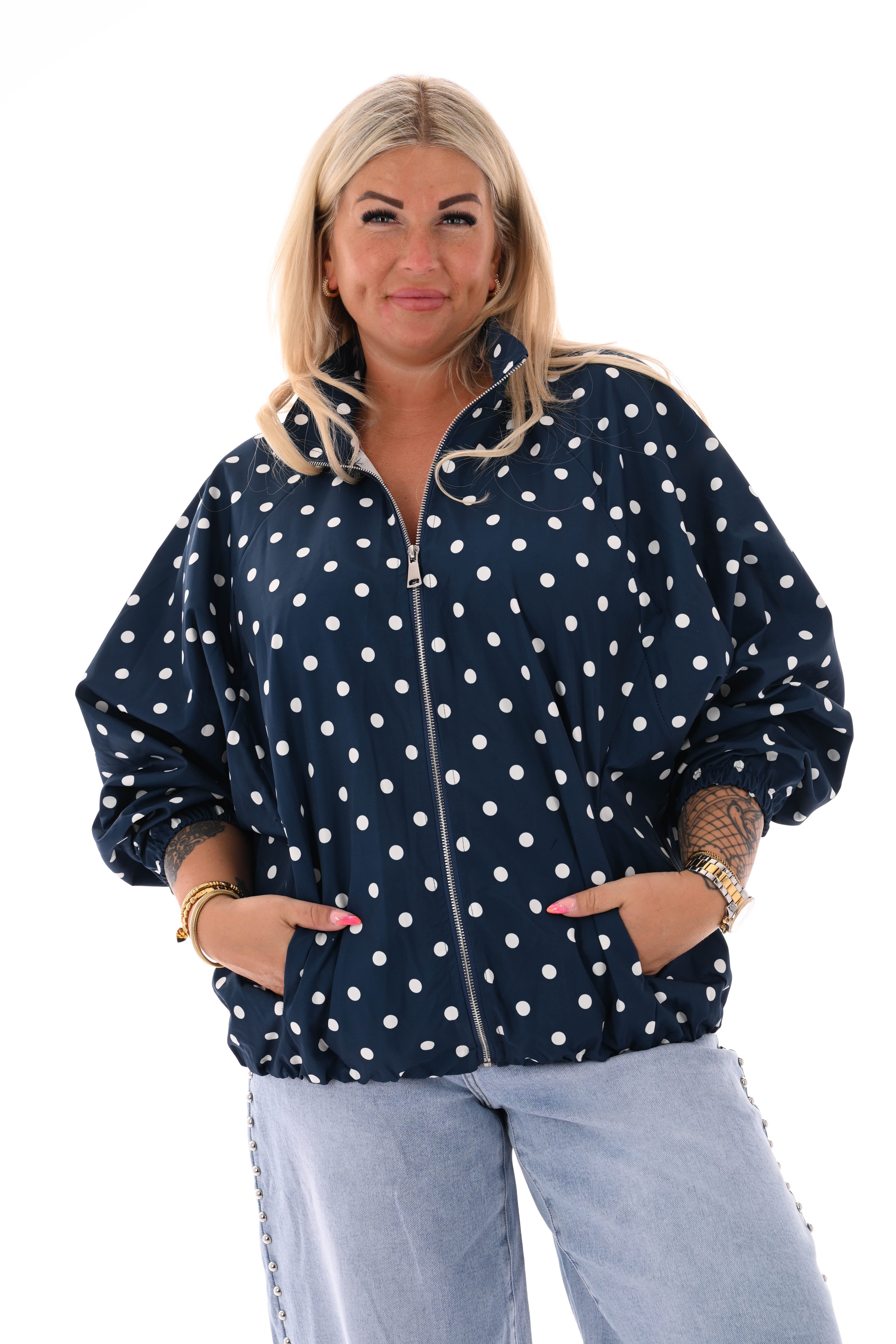Korte jas dots marineblauw