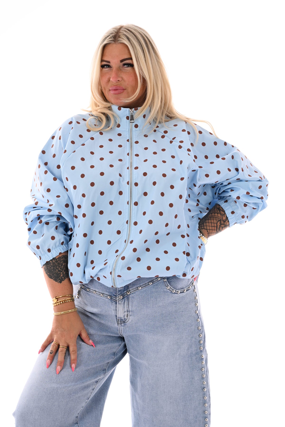 Korte jas dots lichtblauw