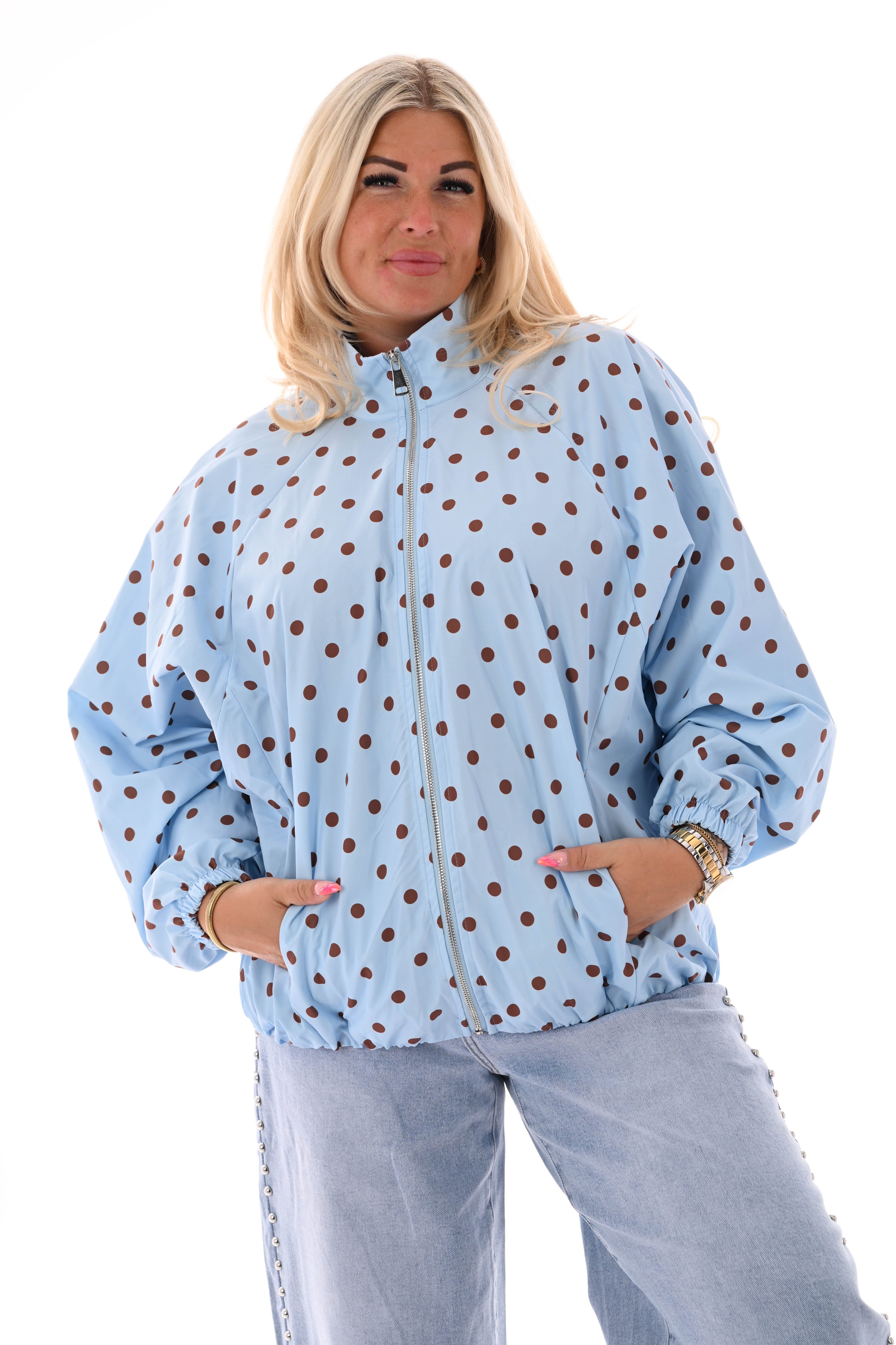 Korte jas dots lichtblauw