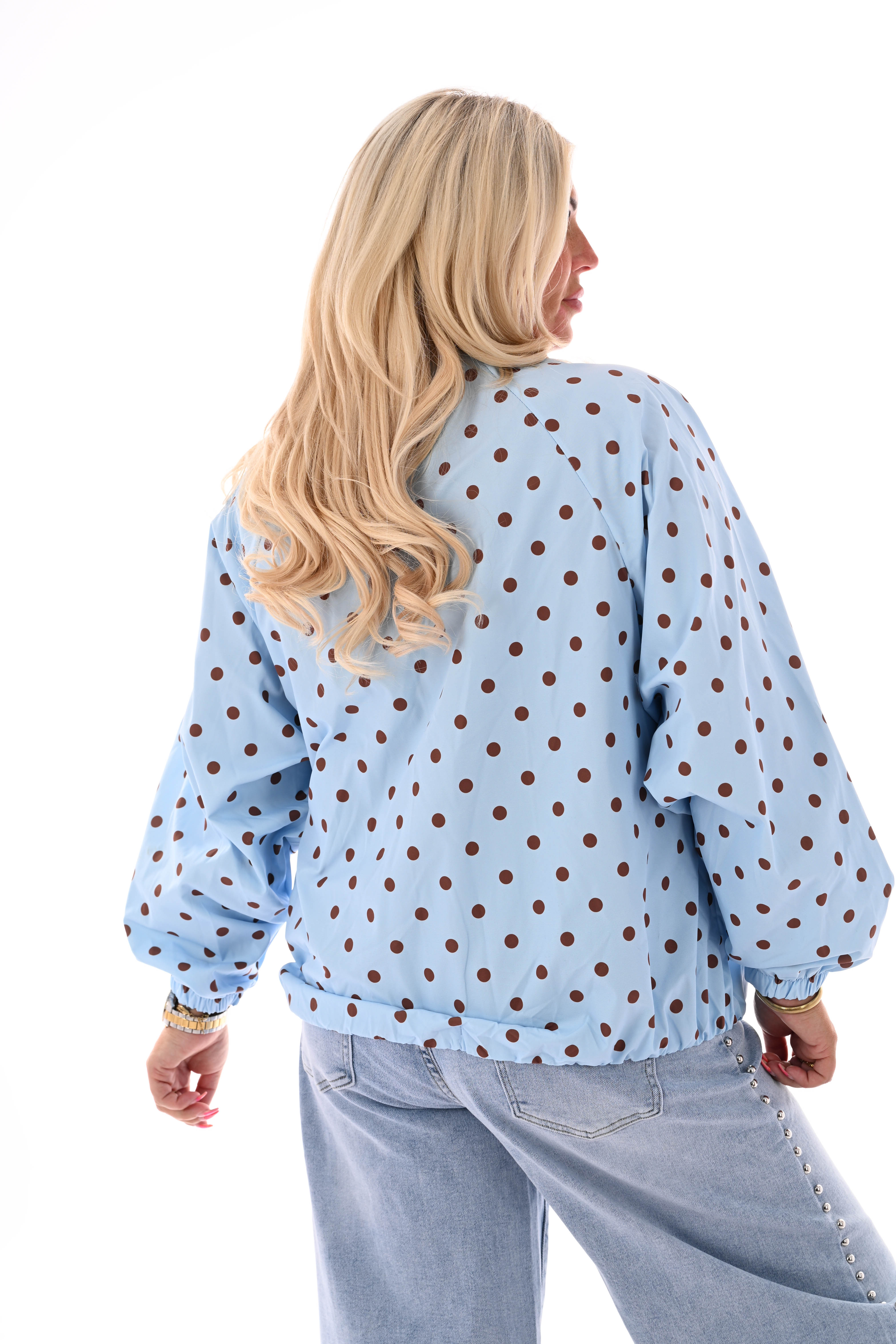 Korte jas dots lichtblauw