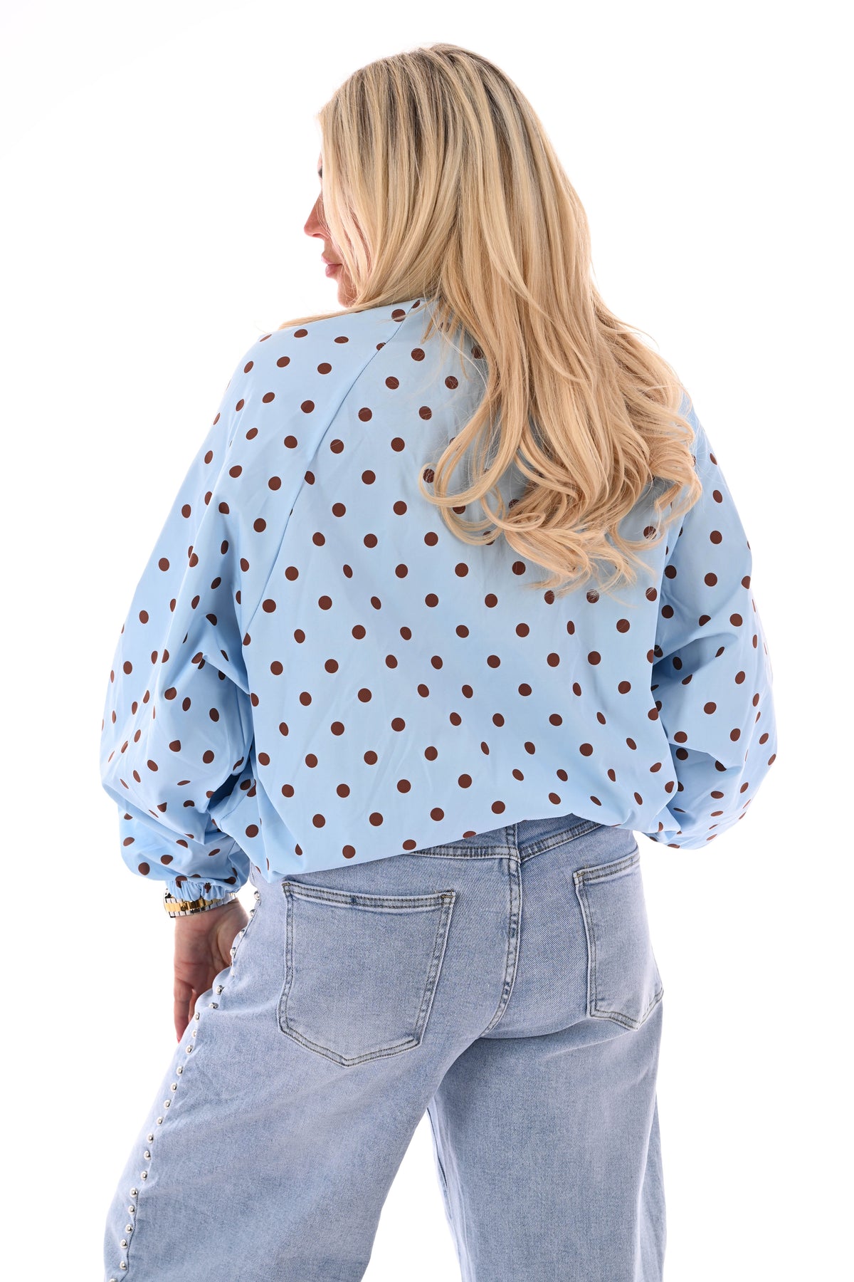 Korte jas dots lichtblauw