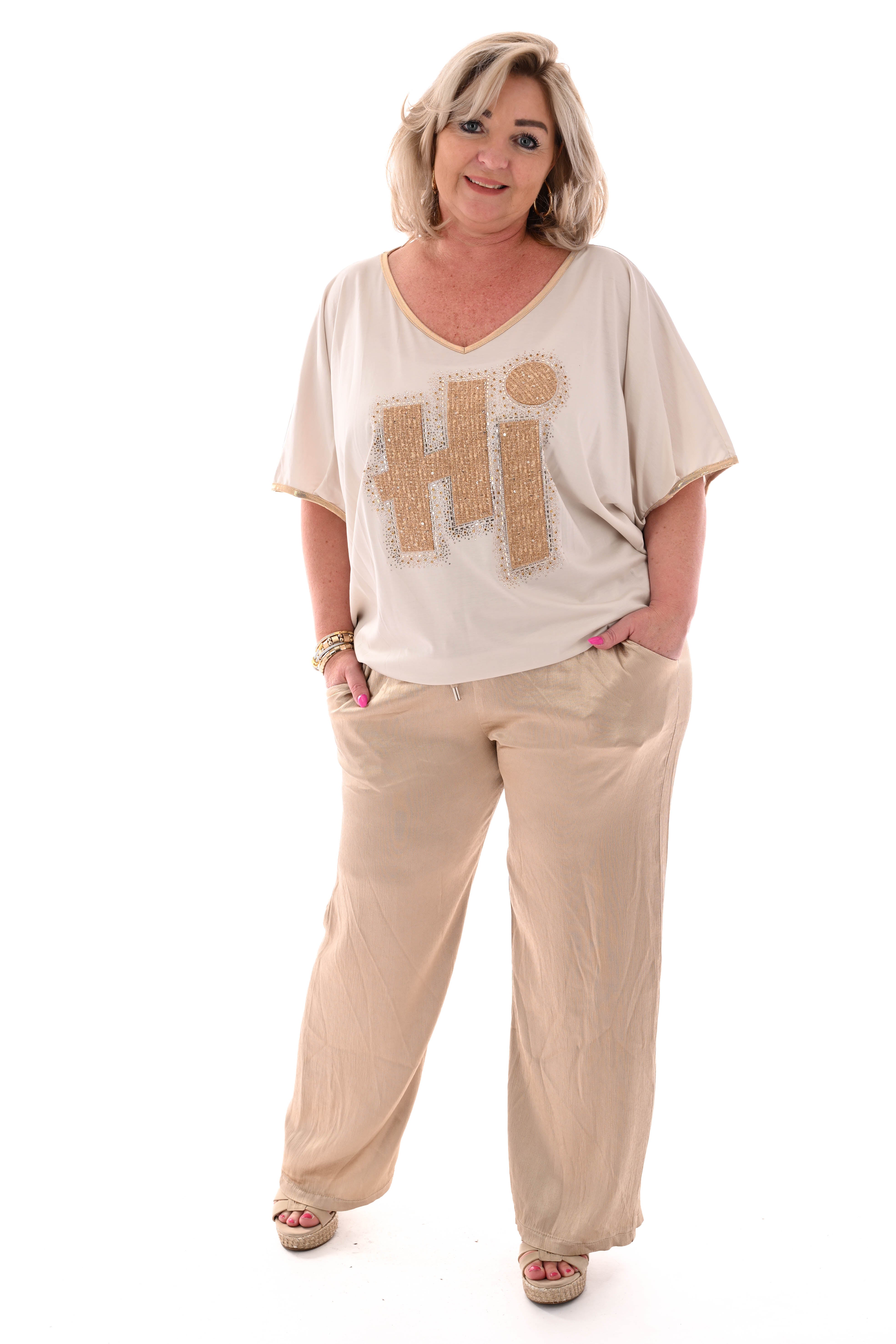 Shirt v-hals Hi beige