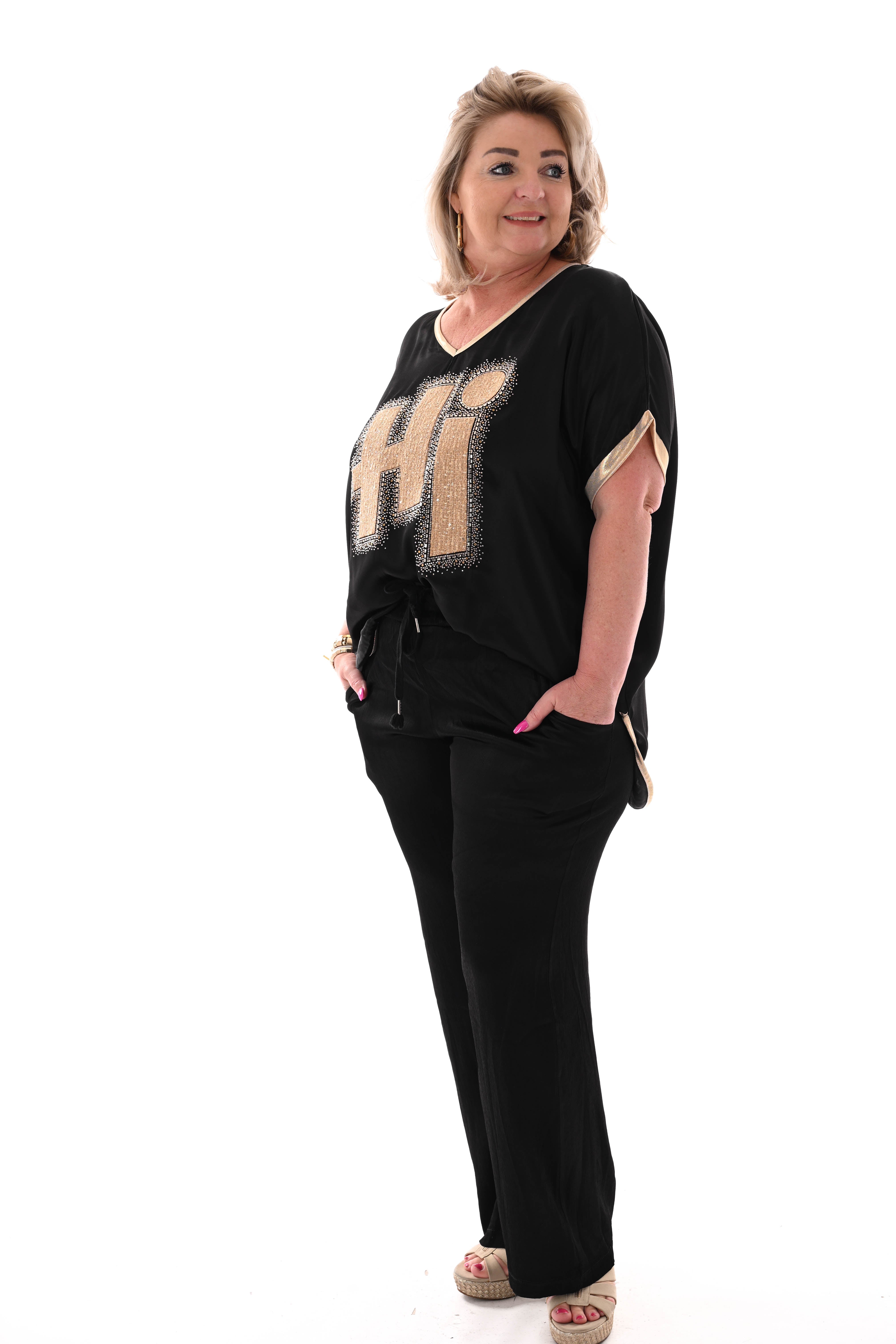 Shirt v-hals Hi zwart