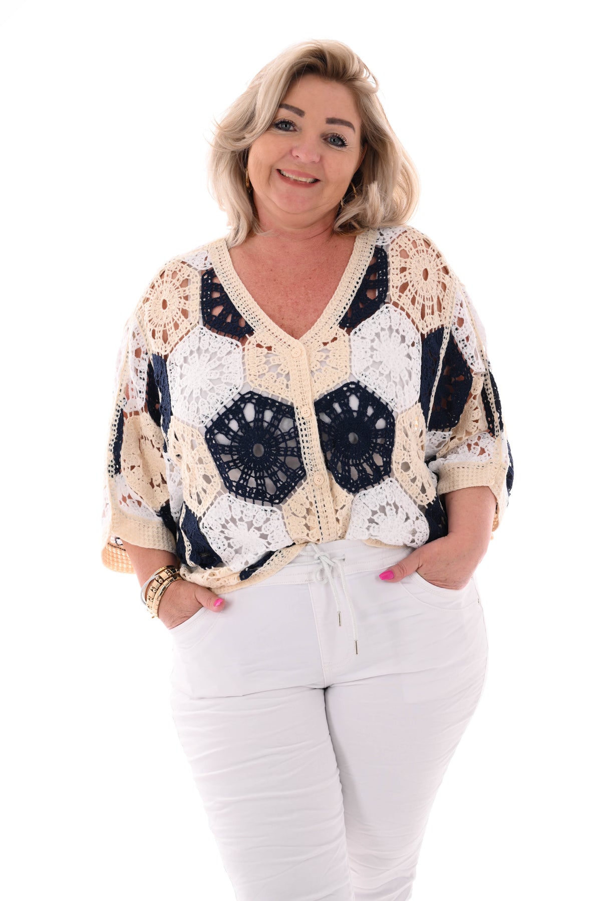 Boho hexagon vestje marineblauw
