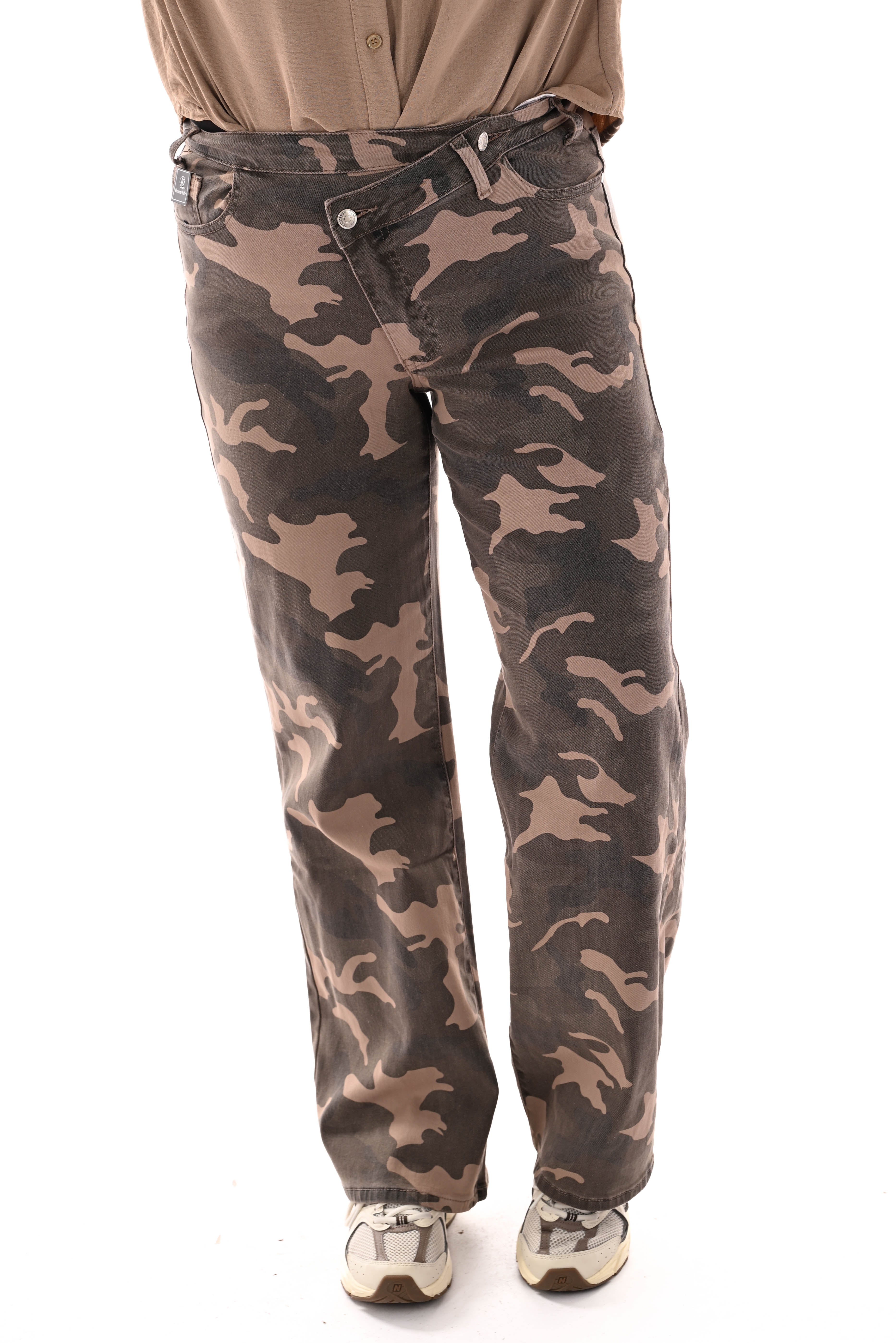 Denim life army wide leg legergroen