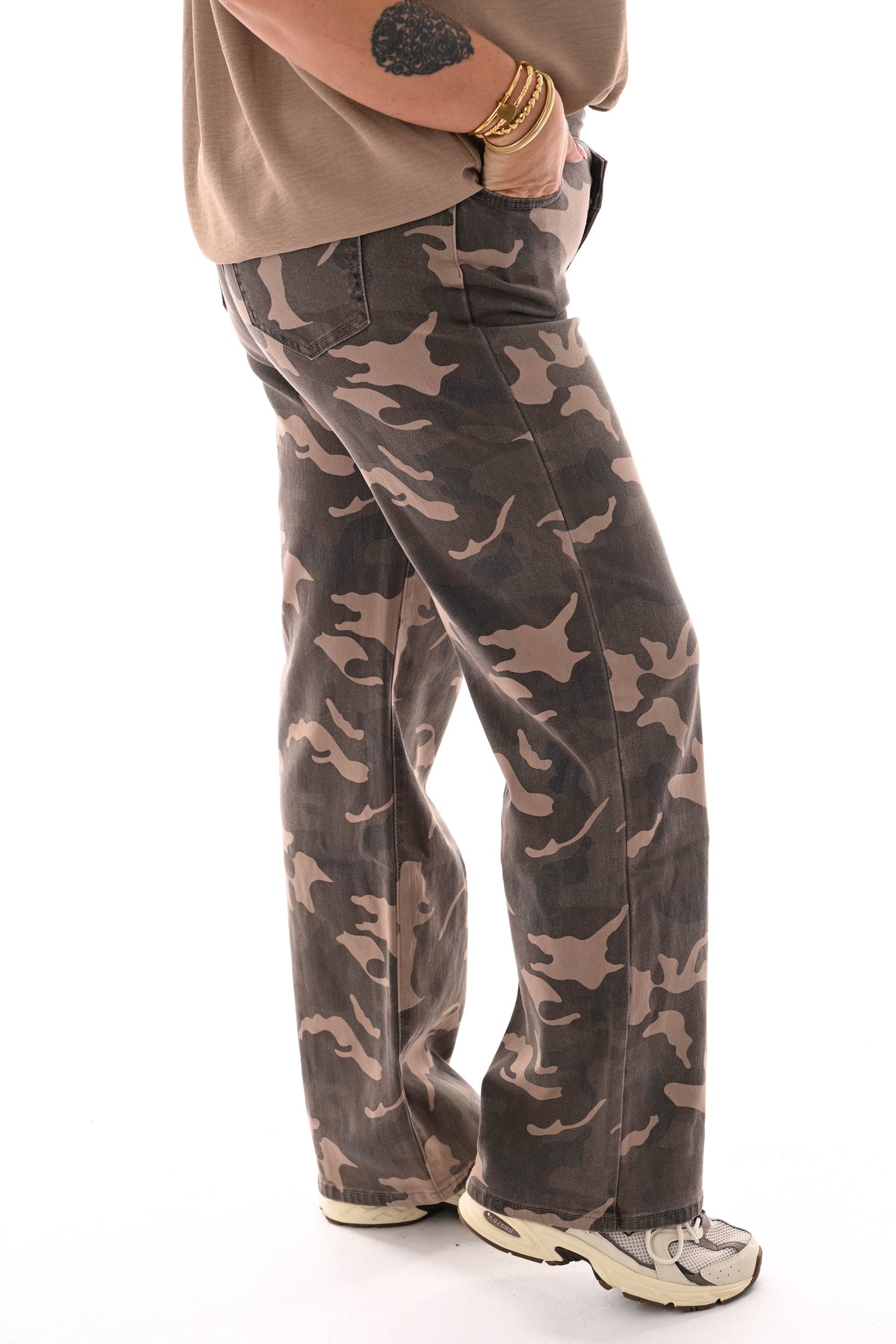 Denim life army wide leg legergroen