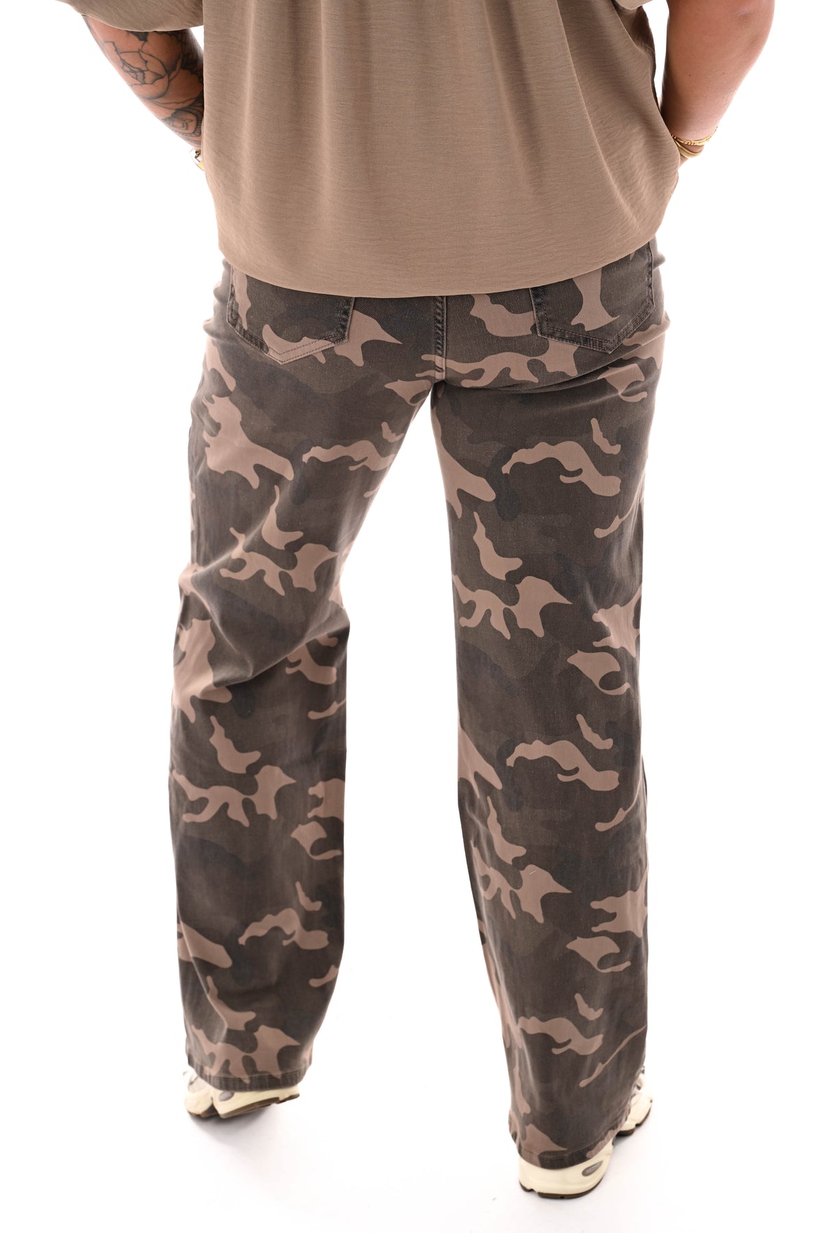 Denim life army wide leg legergroen