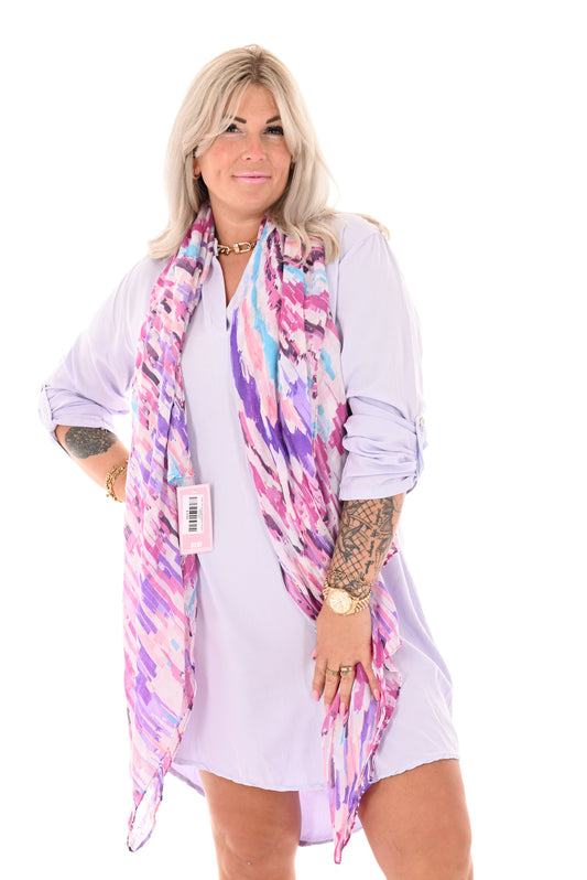 Sjaal met print gestreepte tie dye paars/roze