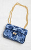 Tas velvet bloem blauw