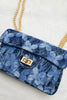 Tas velvet bloem blauw