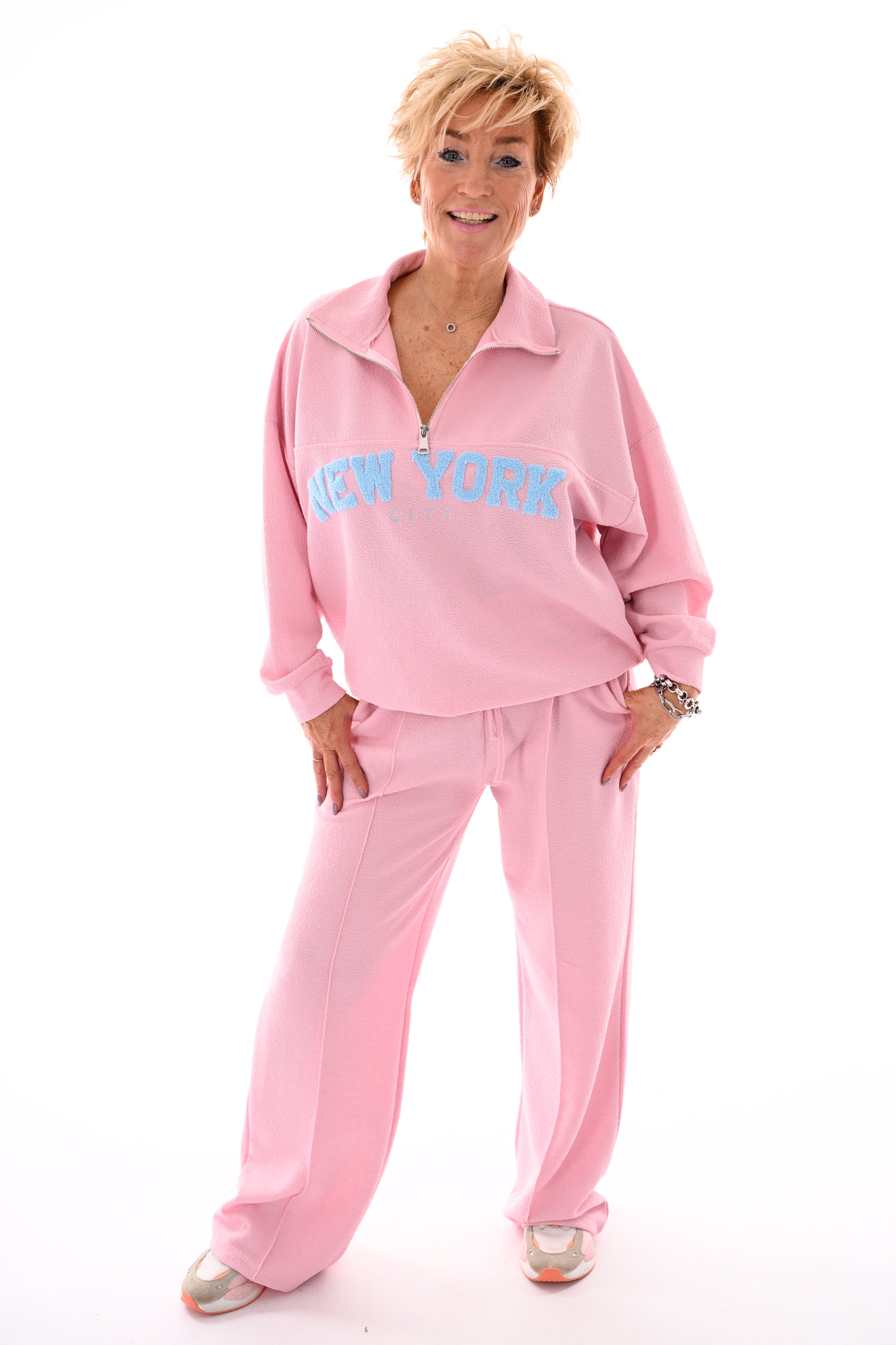 Tweedelig pak New York met rits lichtroze