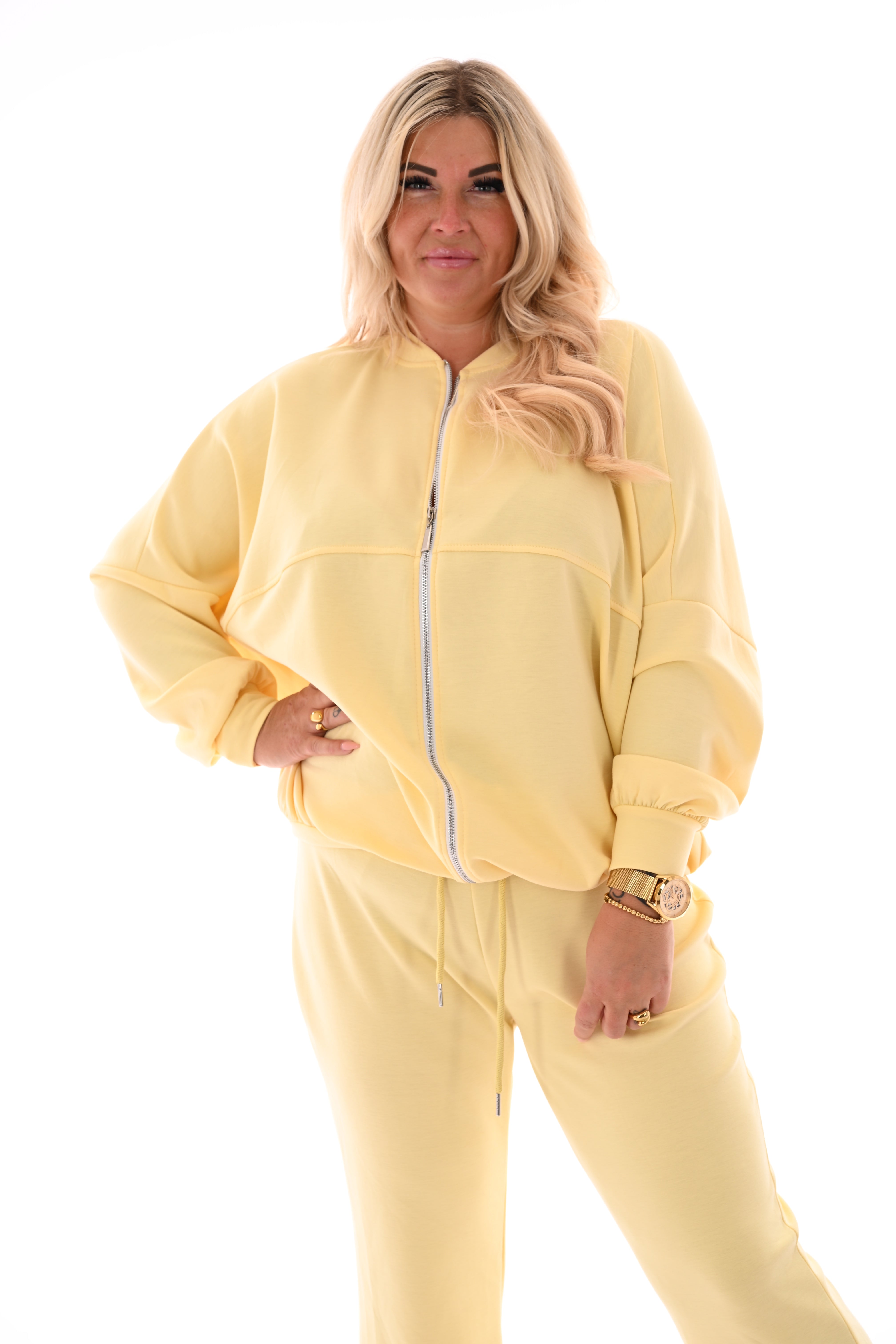 Tweedelig pak vest met rits lichtgeel