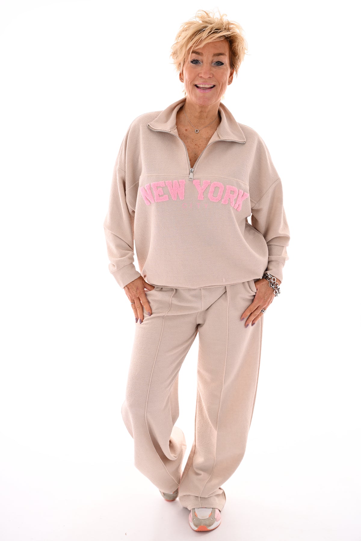 Tweedelig pak New York met rits beige