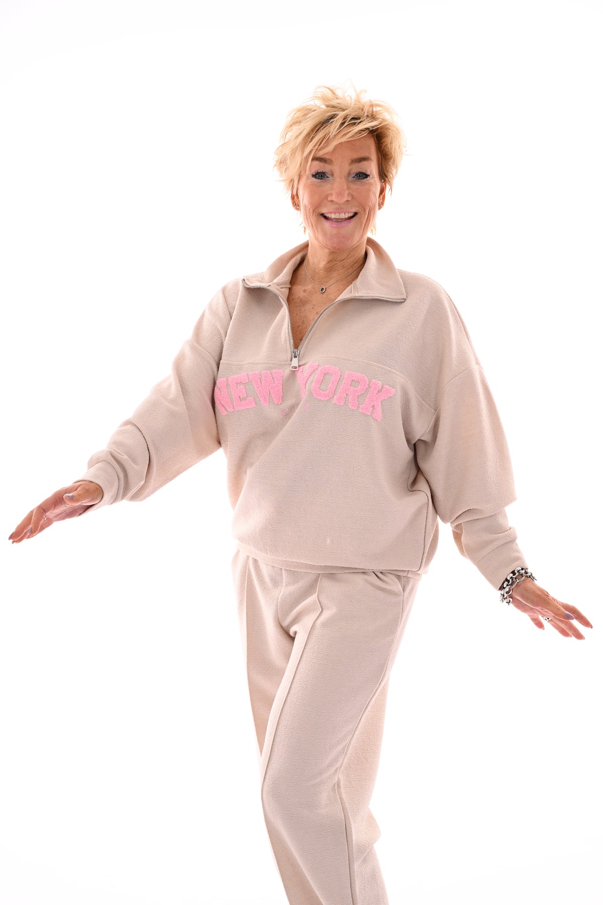 Tweedelig pak New York met rits beige