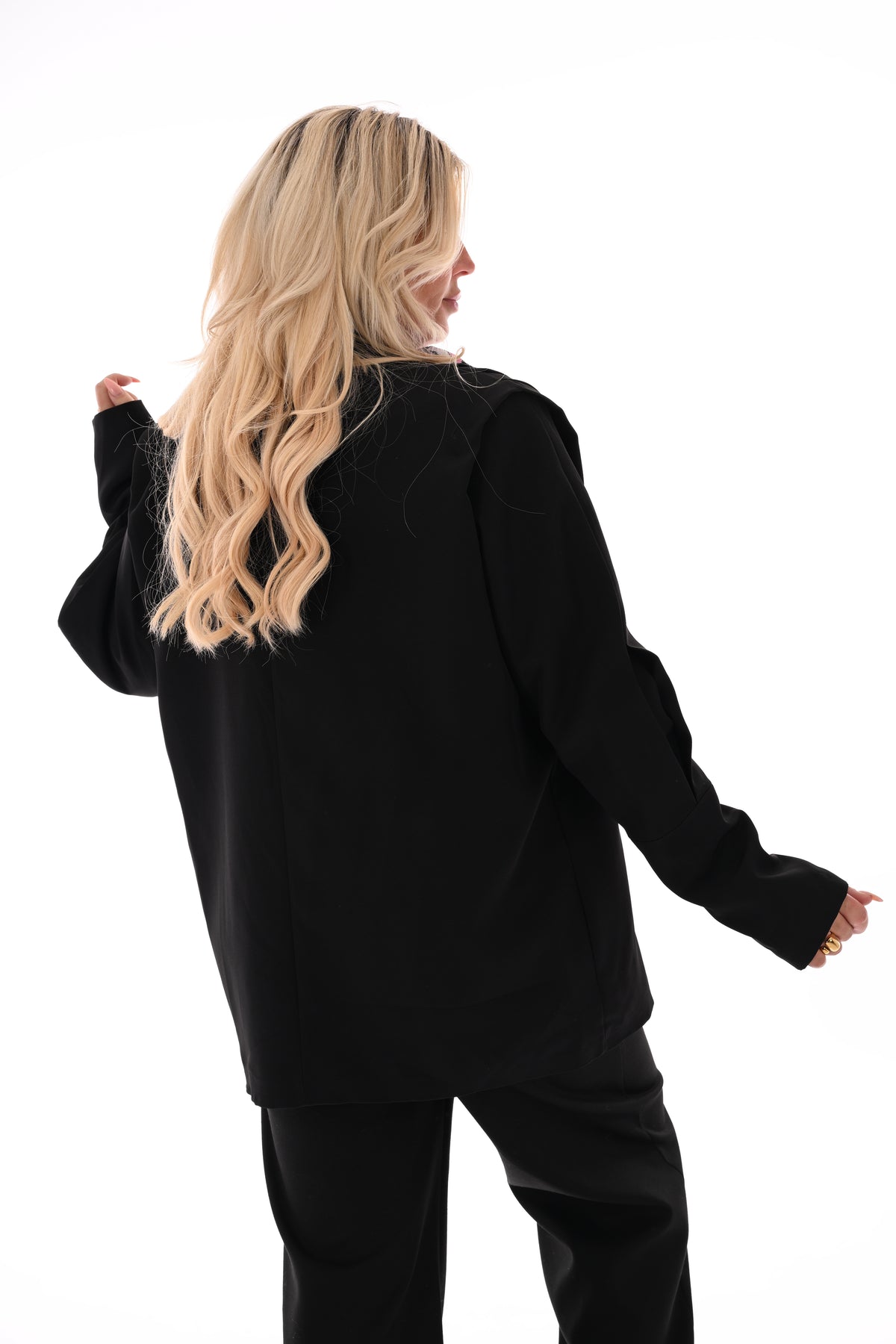 Blazer plooien uni zwart