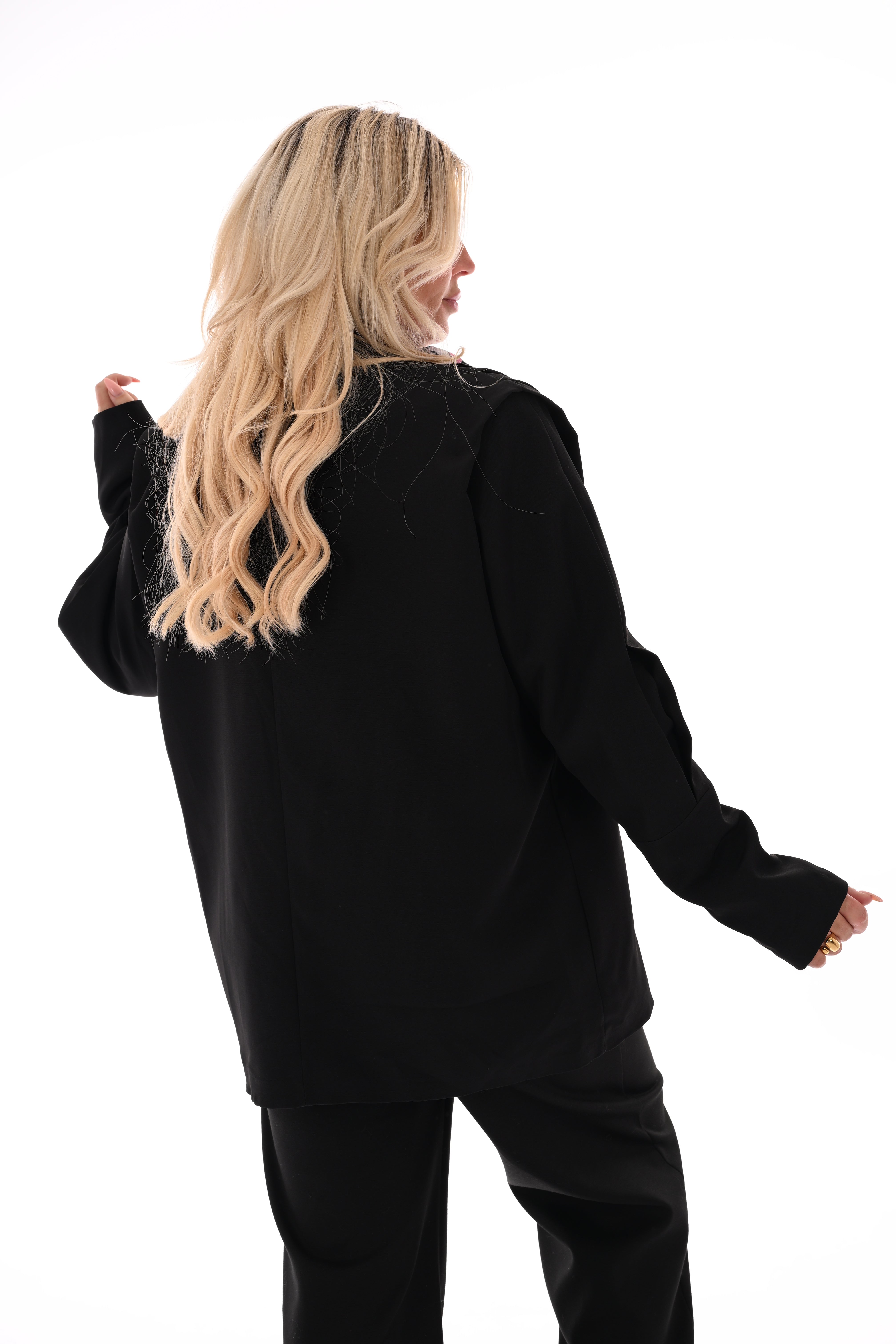 Blazer plooien uni zwart