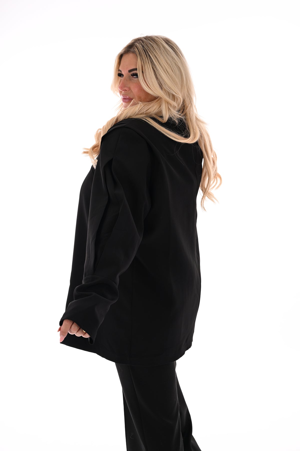 Blazer plooien uni zwart