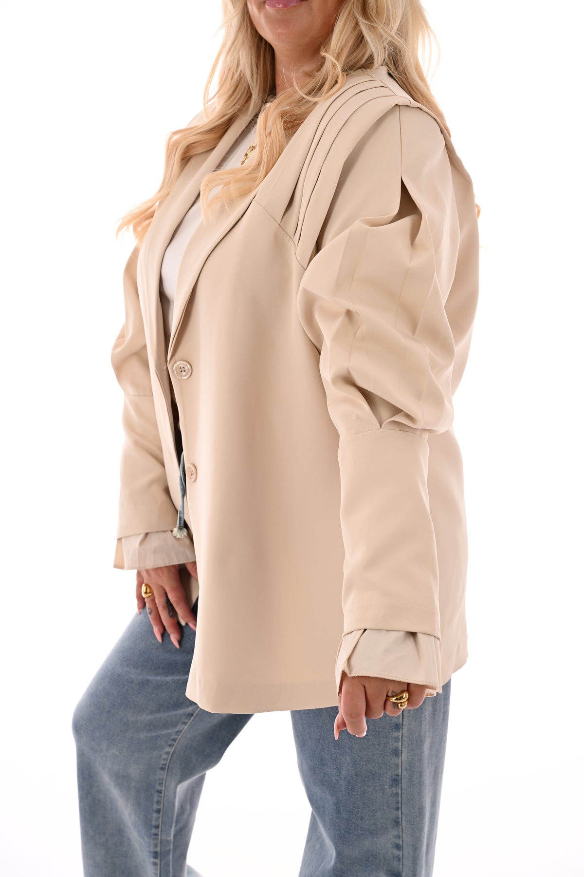 Blazer plooien uni beige
