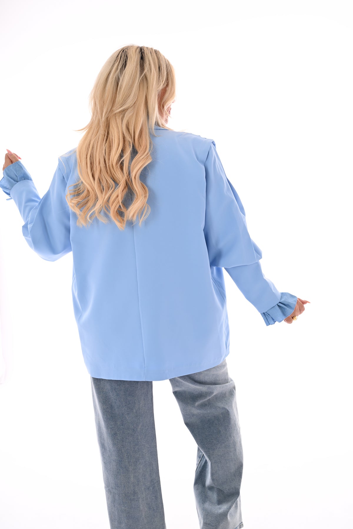 Blazer plooien uni lichtblauw