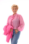 Blouse pofmouwen met strik roze