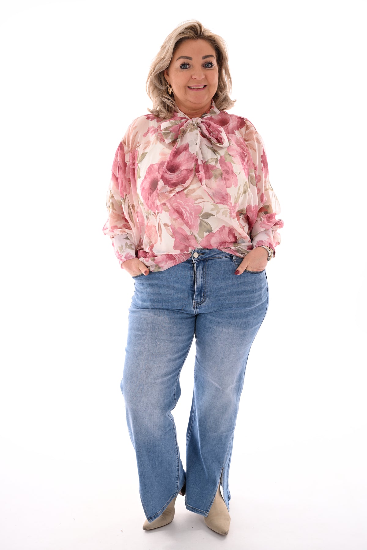 G-smack wide leg met split jeansblauw