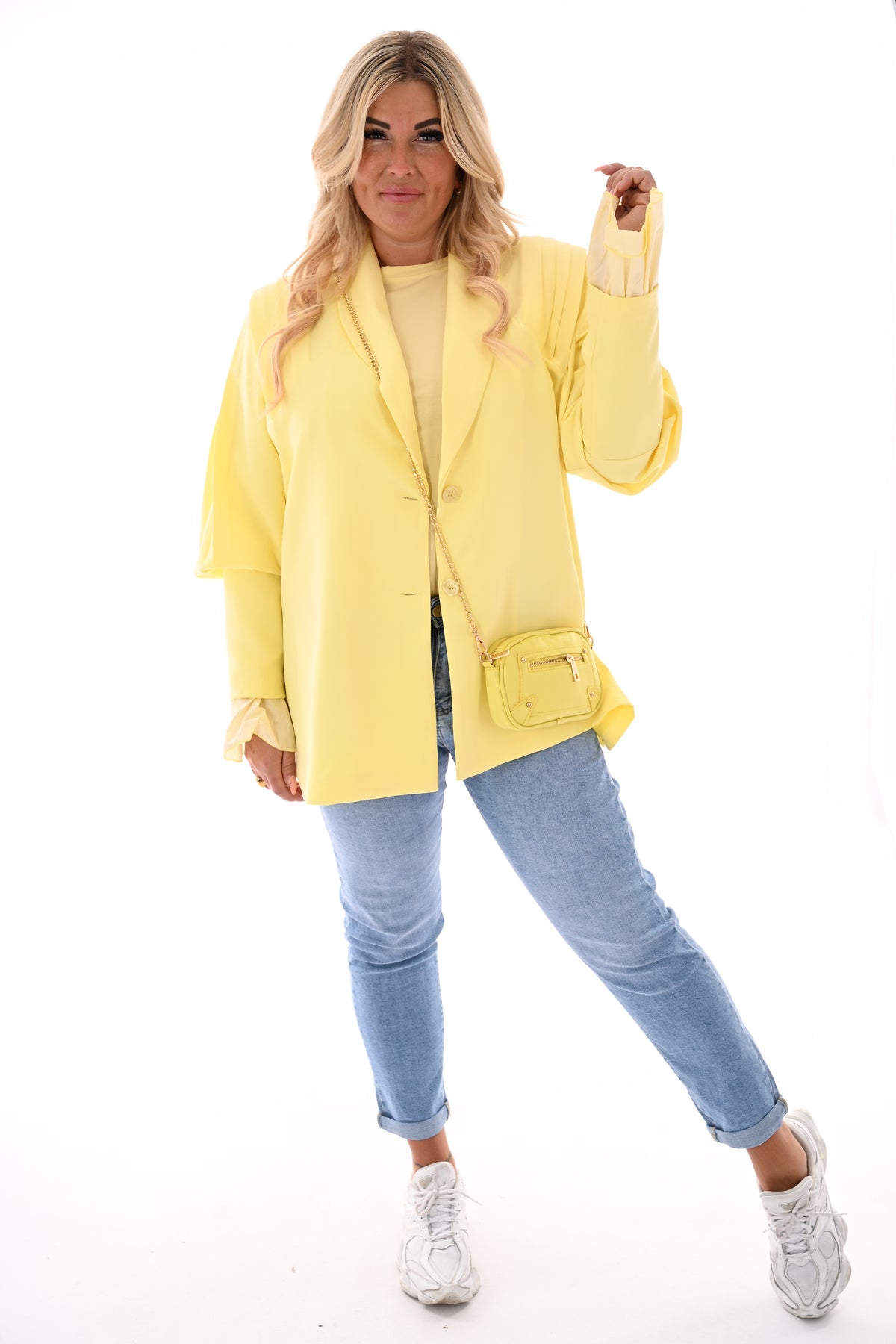 Blazer plooien uni lichtgeel