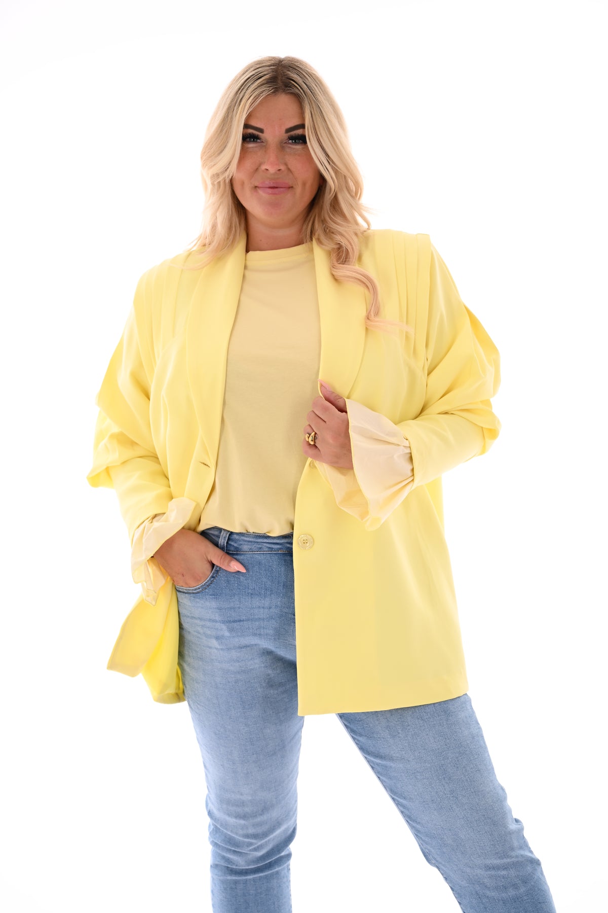 Blazer plooien uni lichtgeel