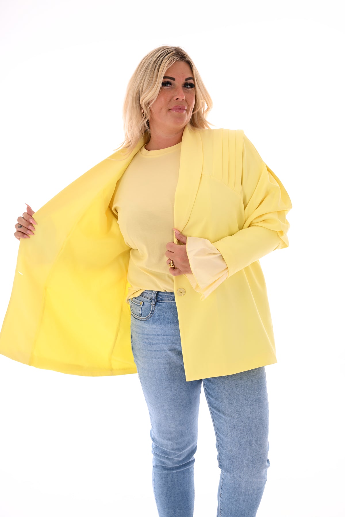 Blazer plooien uni lichtgeel