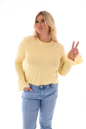Top lange trompetmouwen lichtgeel