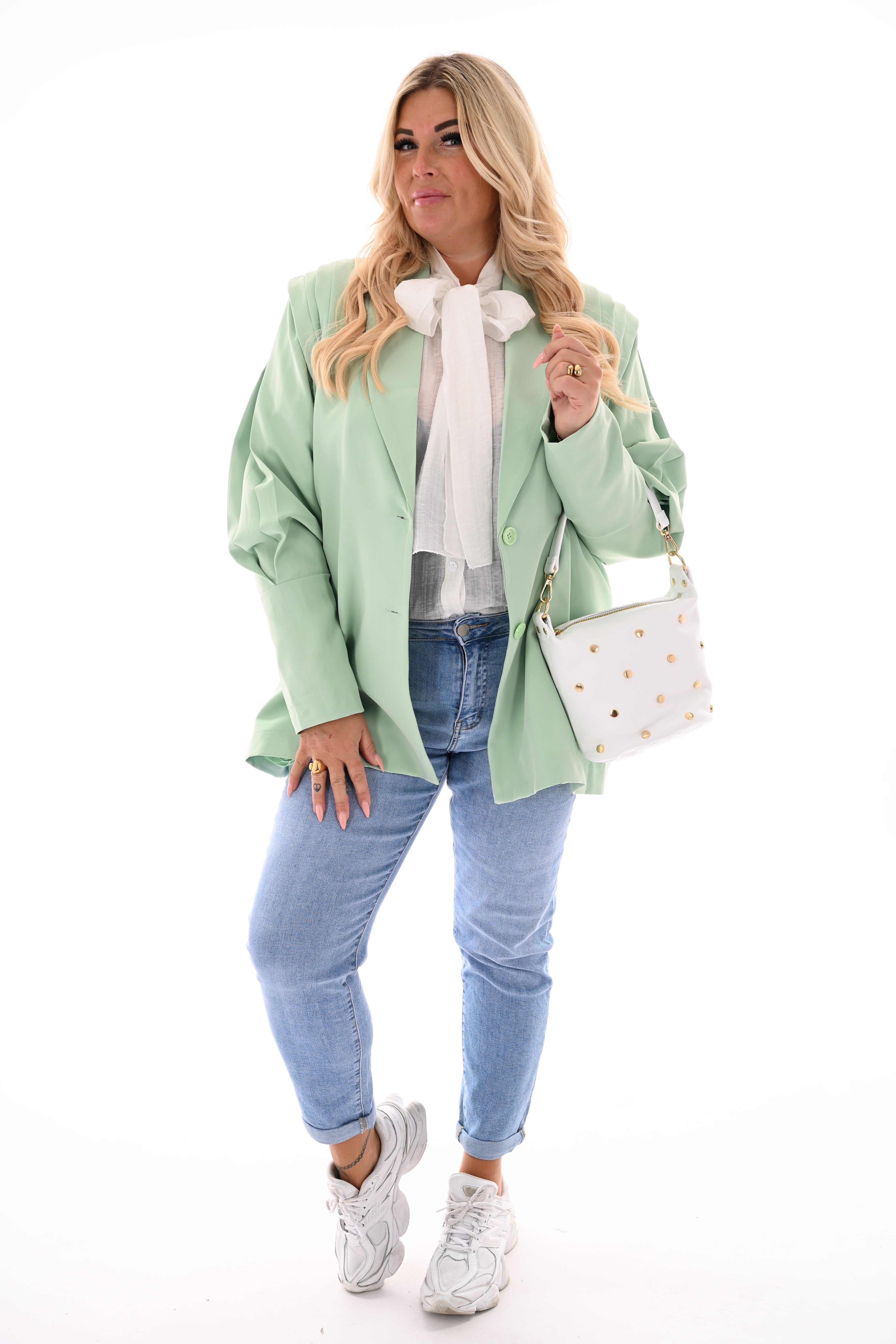 Blazer plooien uni lindegroen