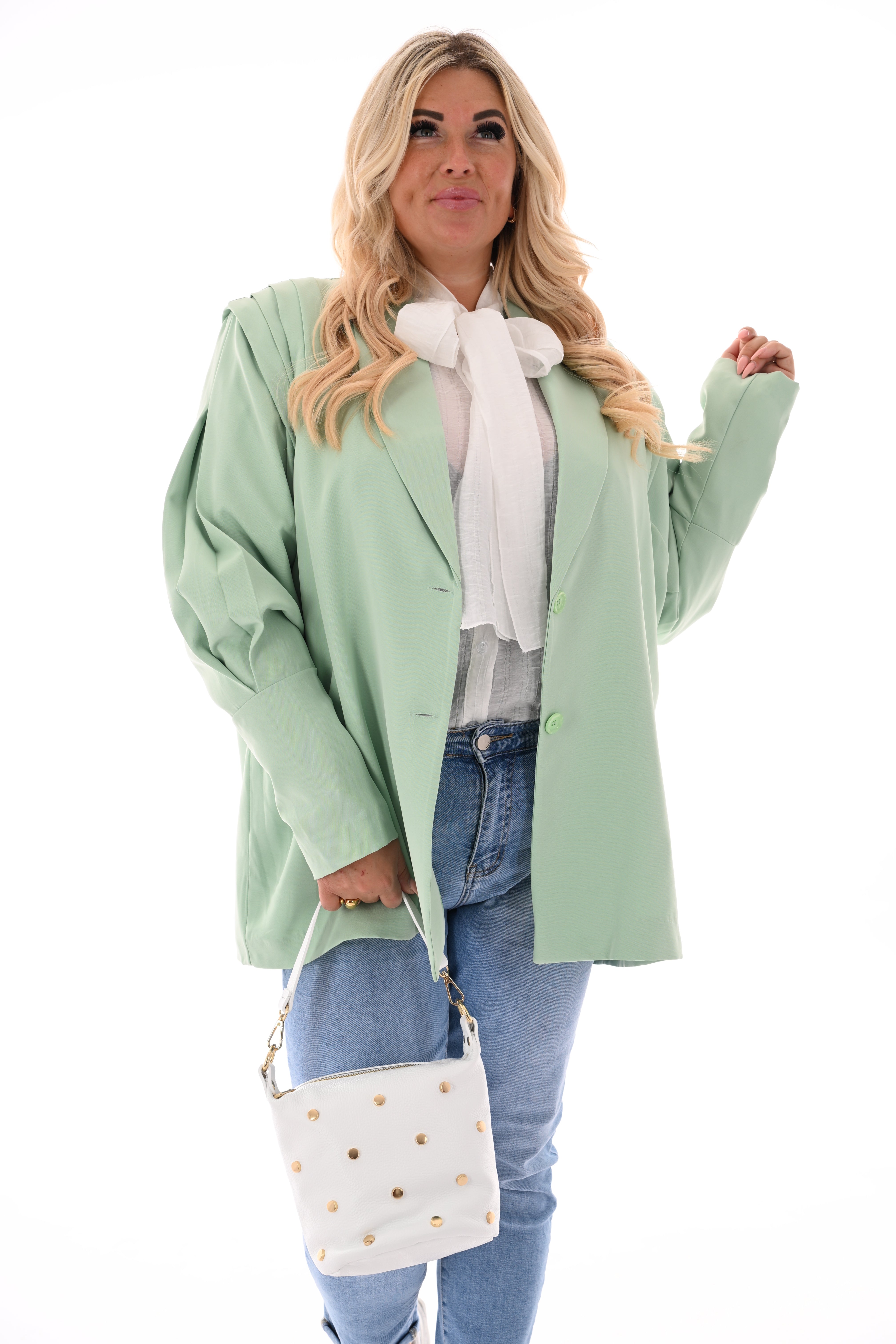Blazer plooien uni lindegroen